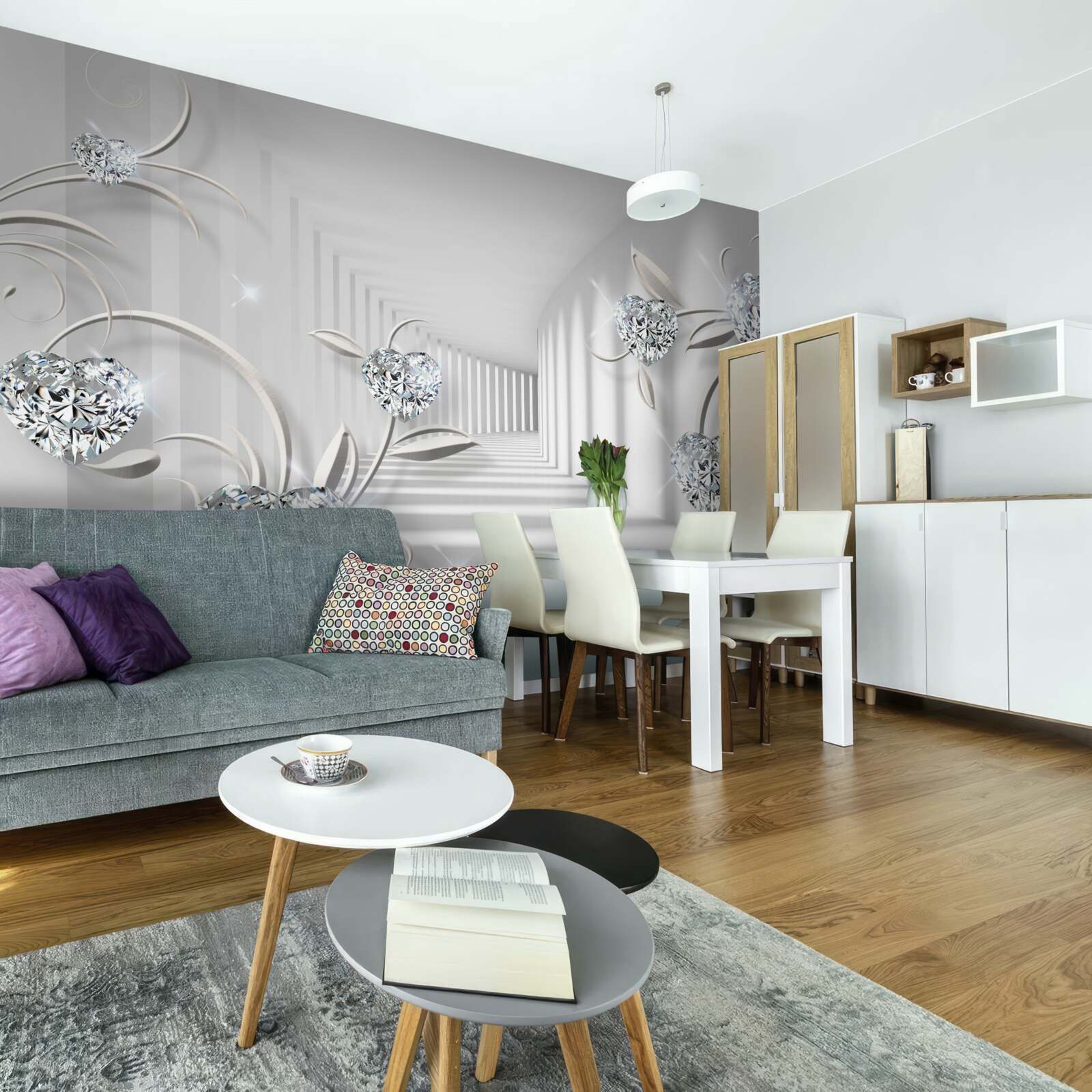 Fototapeten Zimmer in Weißtönen mit Diamanten