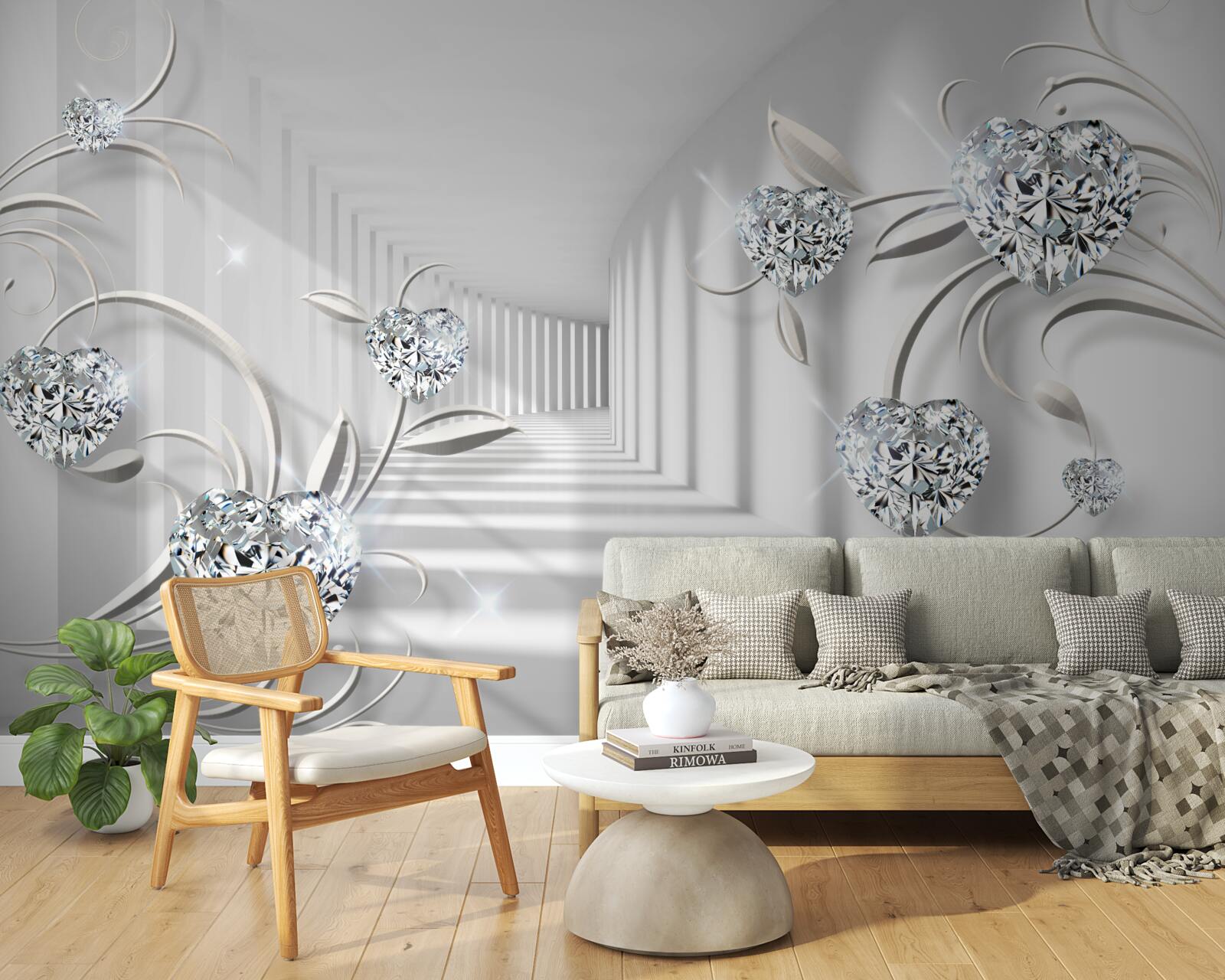 Fototapeten Zimmer in Weißtönen mit Diamanten