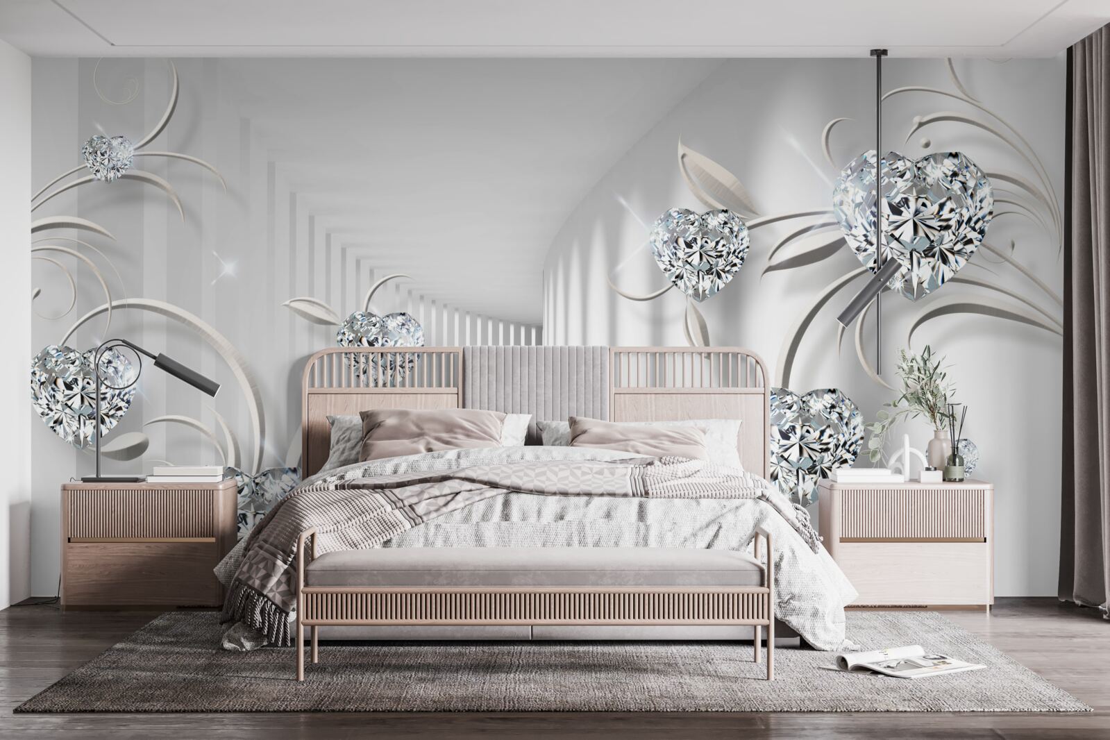 Fototapeten Zimmer in Weißtönen mit Diamanten