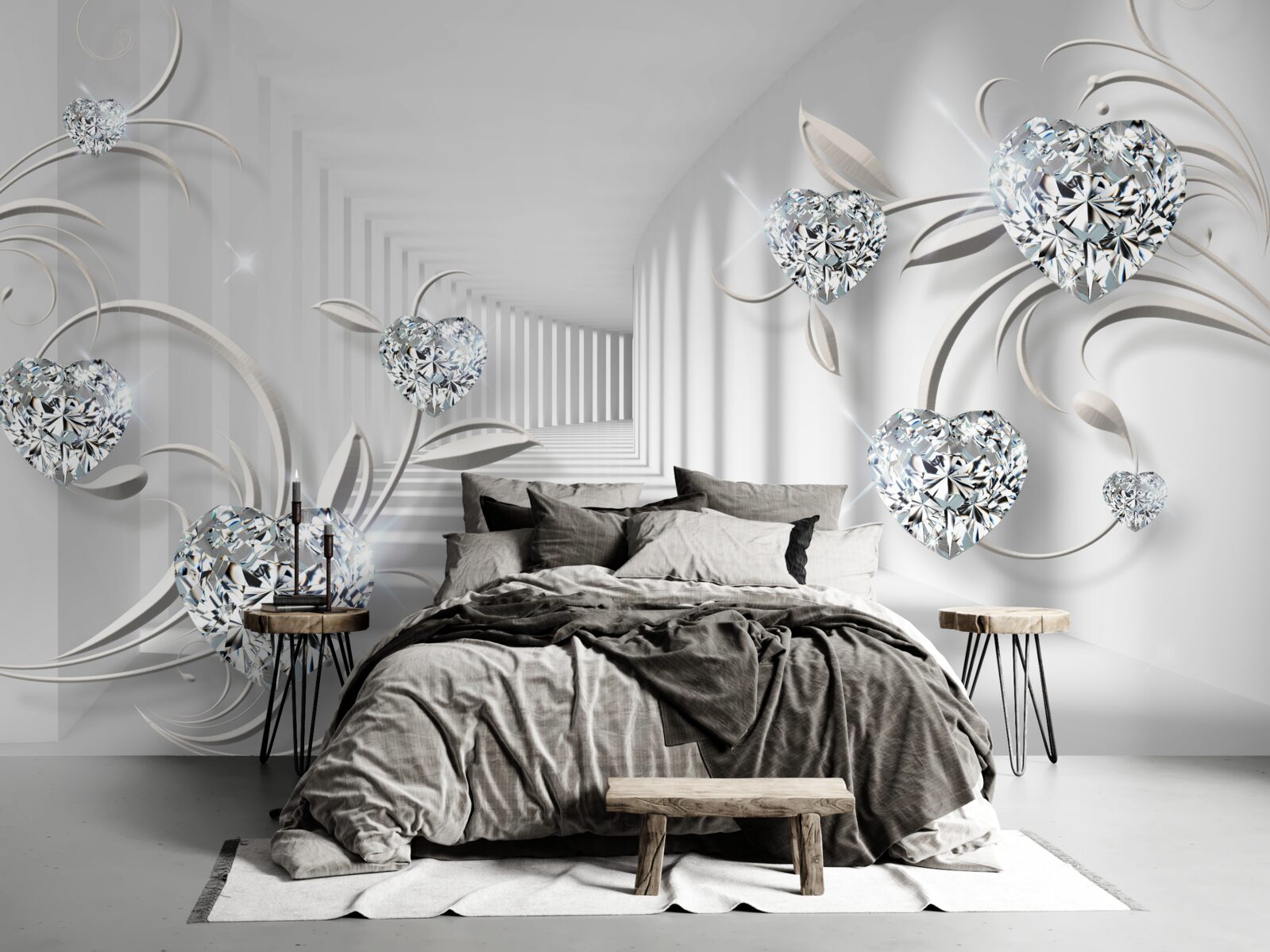 Fototapeten Zimmer in Weißtönen mit Diamanten