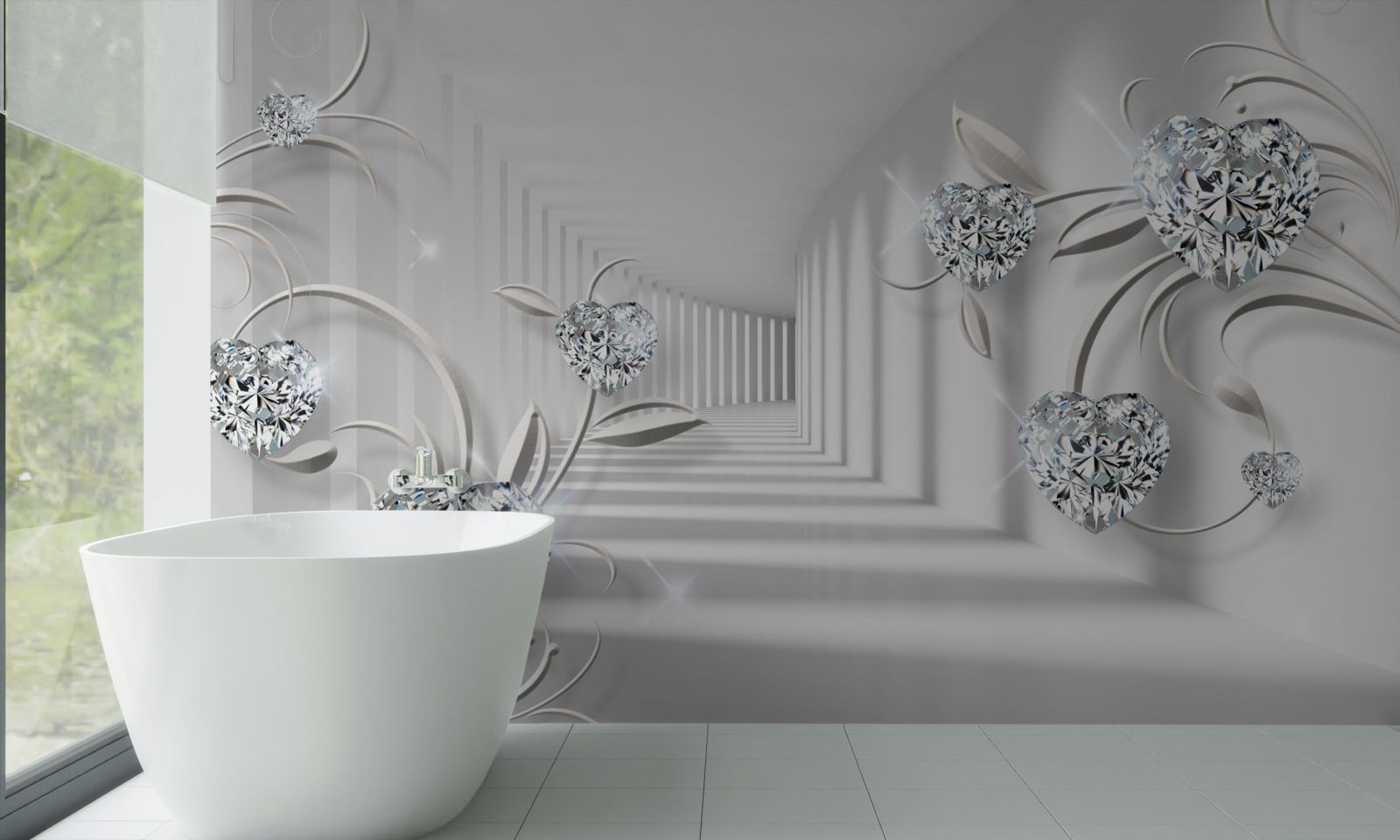 Fototapeten Zimmer in Weißtönen mit Diamanten