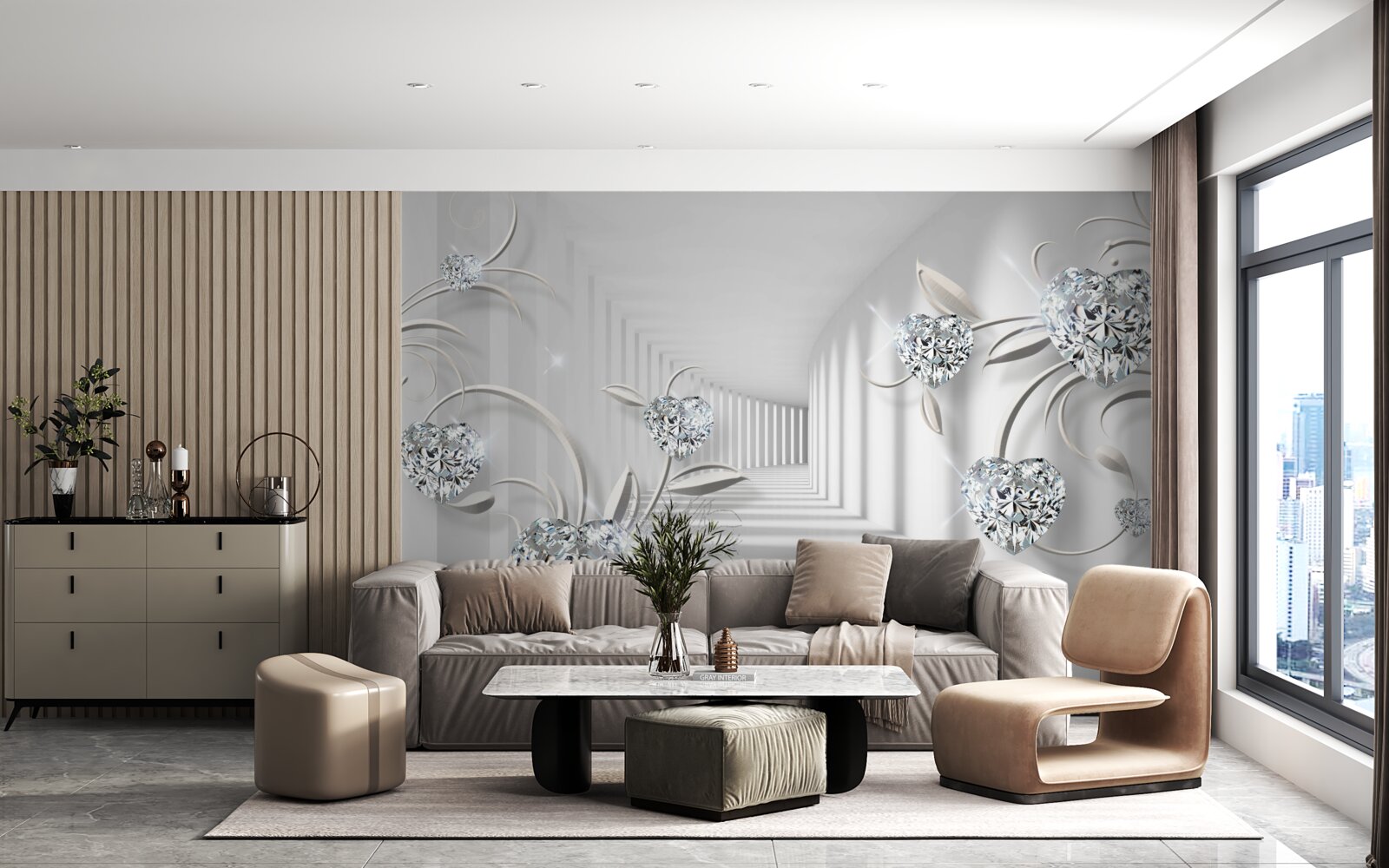 Fototapeten Zimmer in Weißtönen mit Diamanten