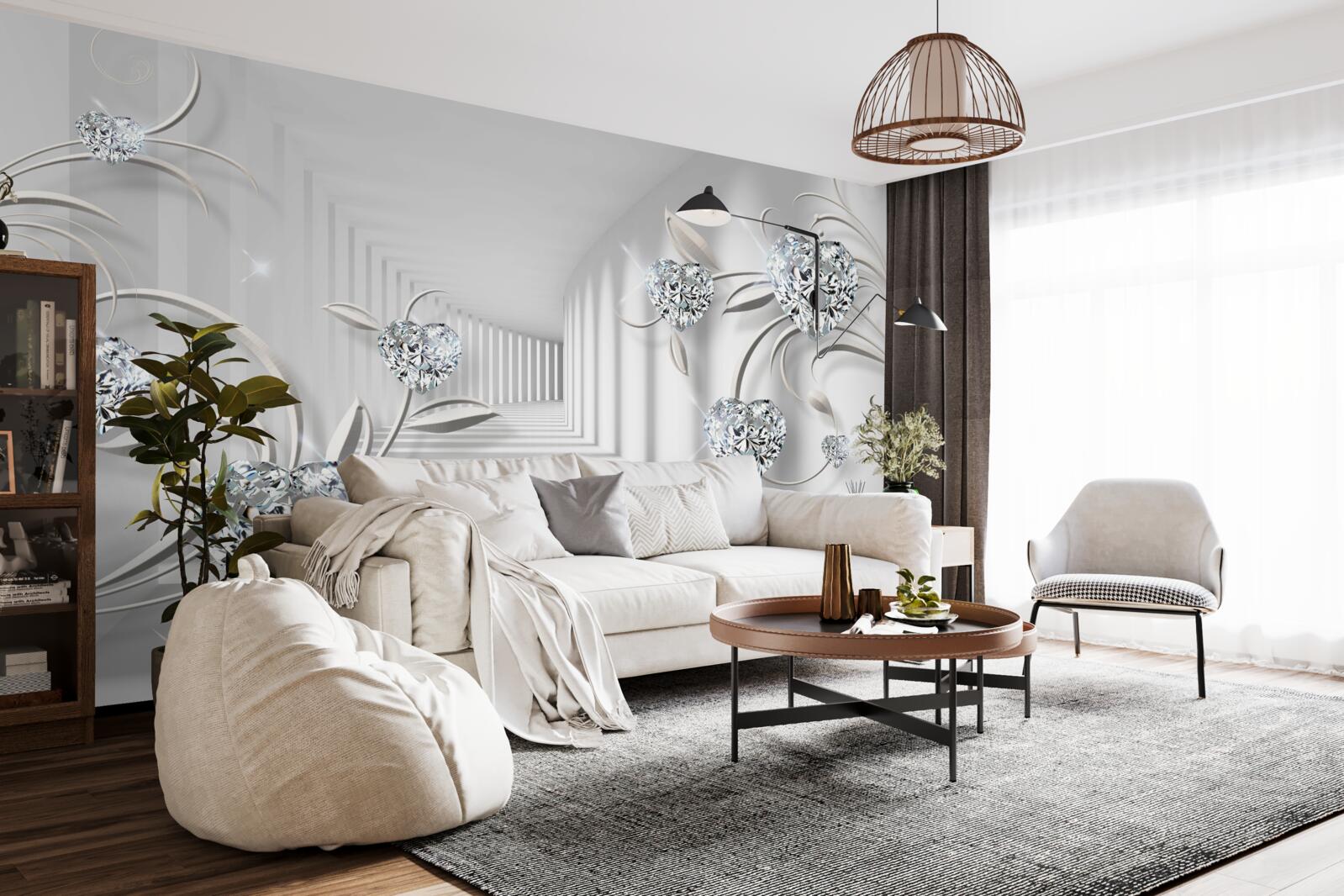 Fototapeten Zimmer in Weißtönen mit Diamanten