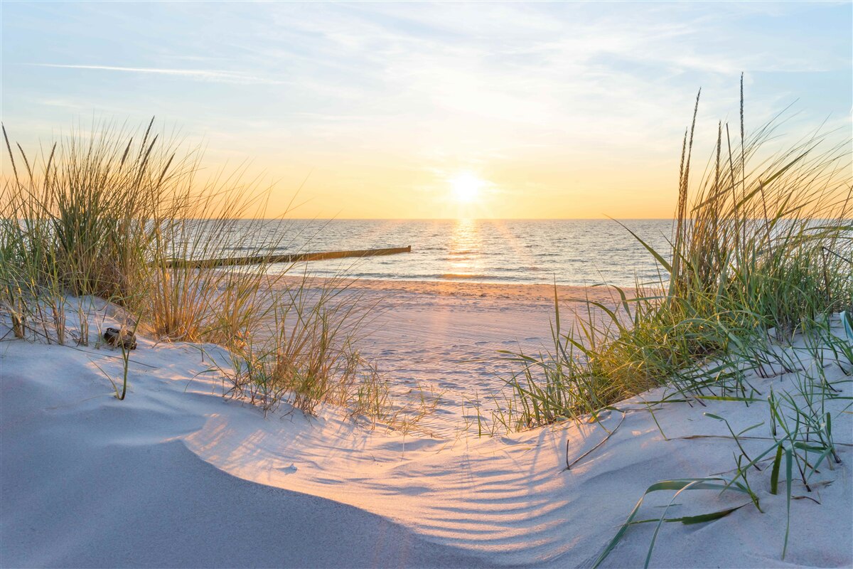 Fototapeten Tapete mit Sonnenuntergang am Strand