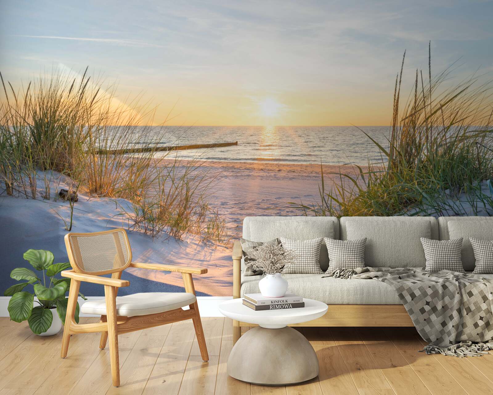 Fototapeten Tapete mit Sonnenuntergang am Strand