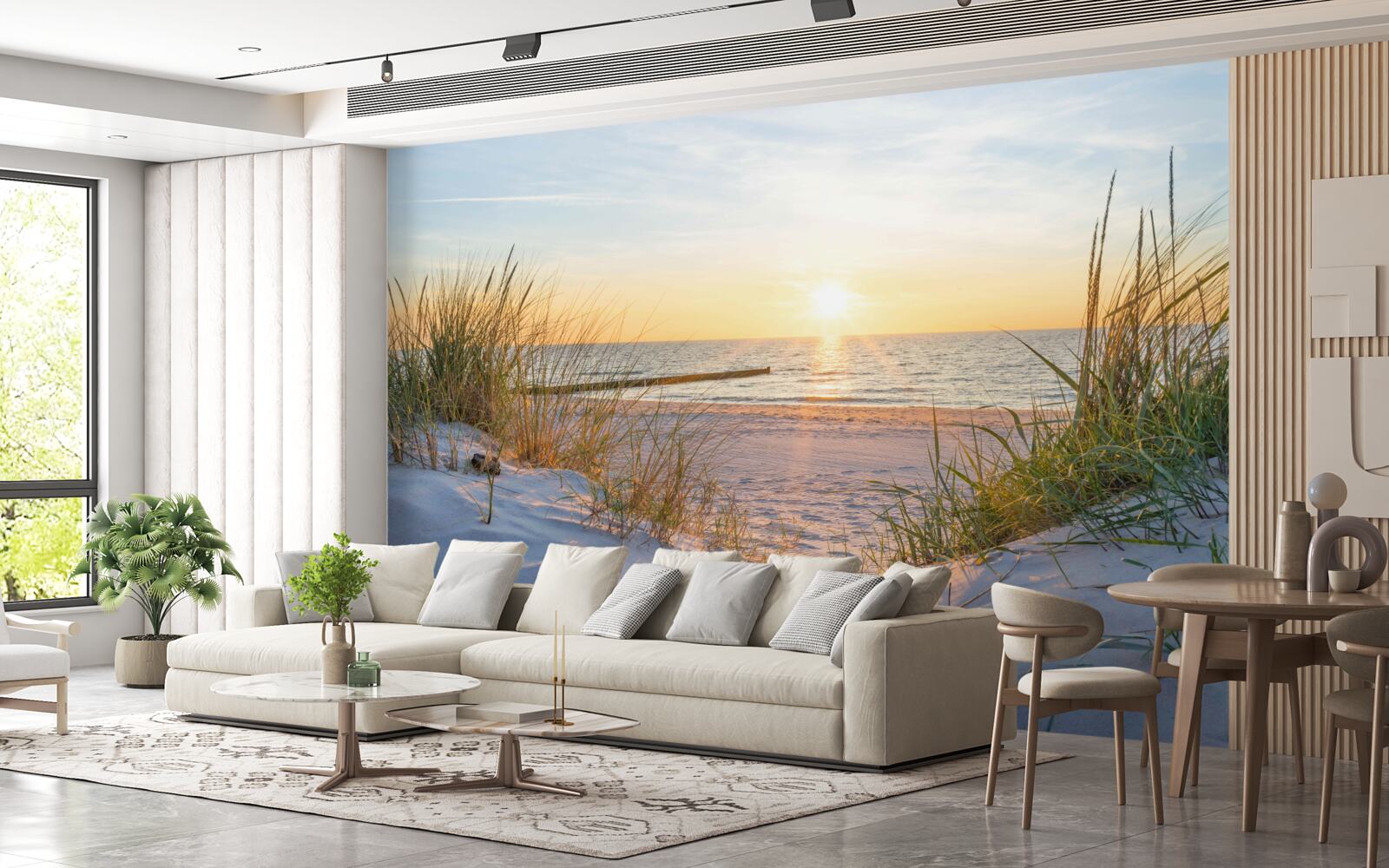 Fototapeten Tapete mit Sonnenuntergang am Strand