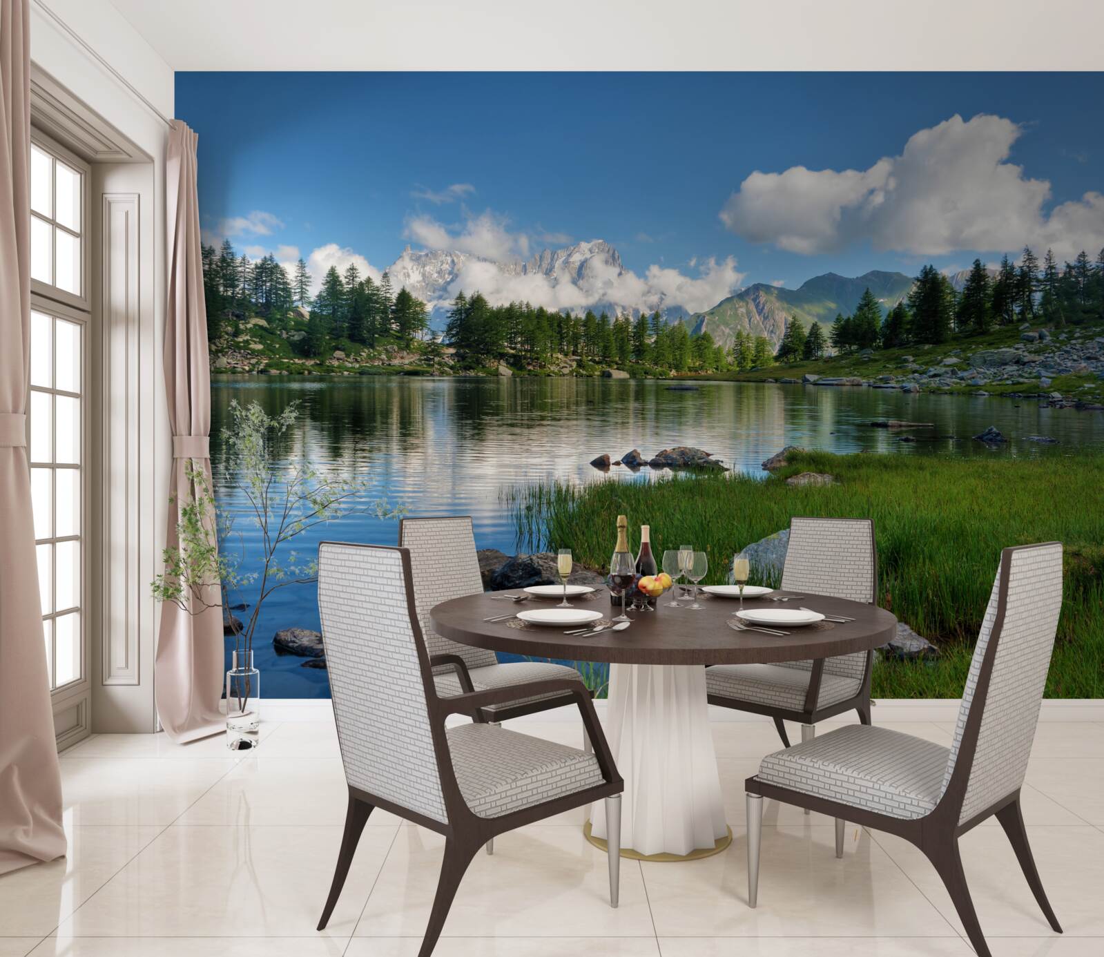 Fototapeten Blick auf den See durch die Landschaft