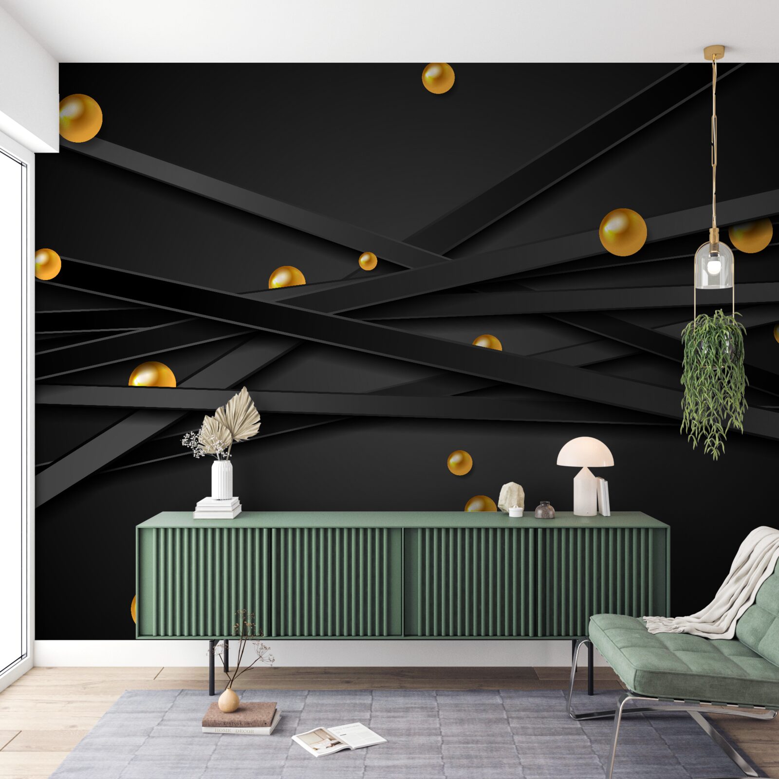 Fototapeten Goldene Kreise hängen an der Wand