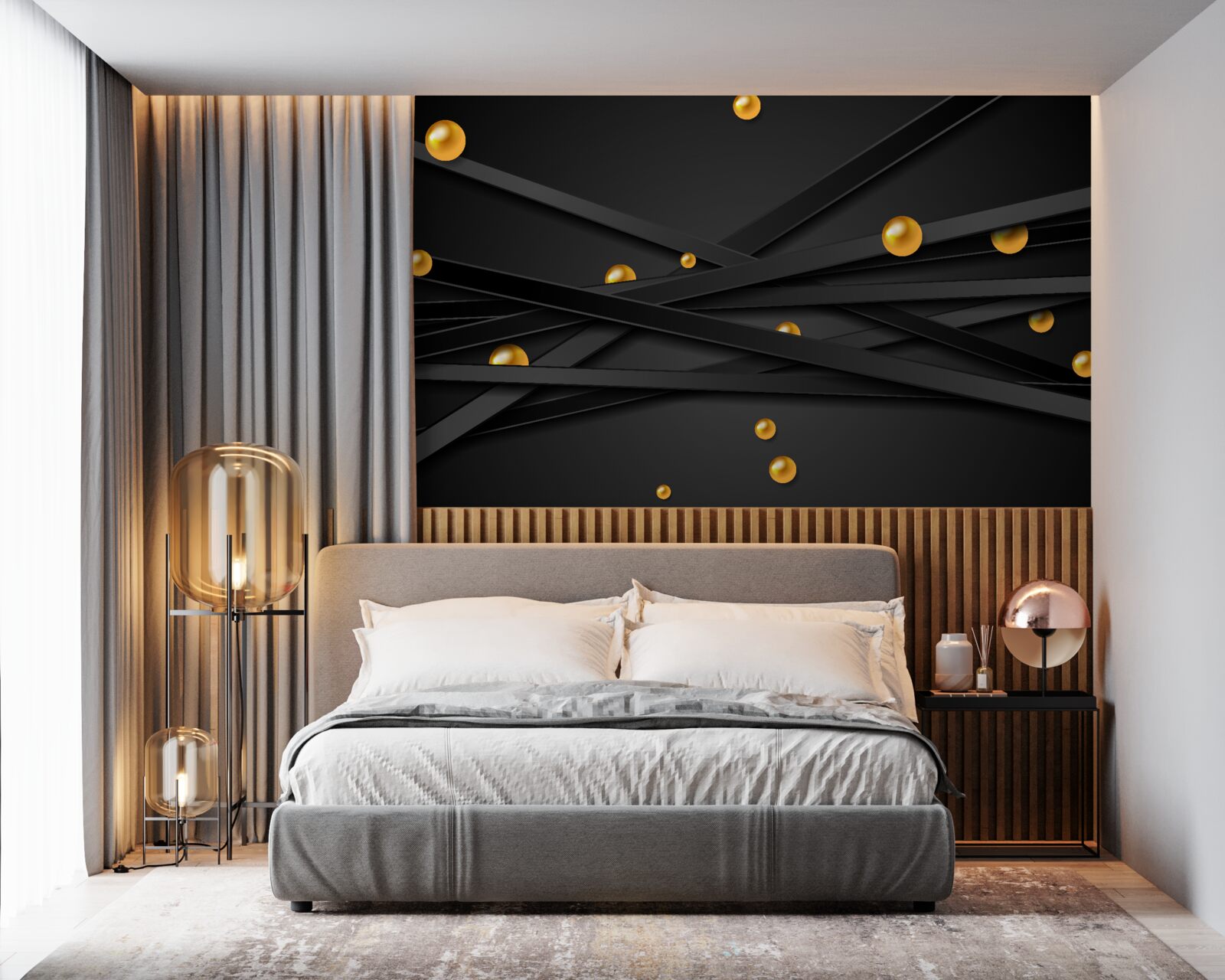 Fototapeten Goldene Kreise hängen an der Wand