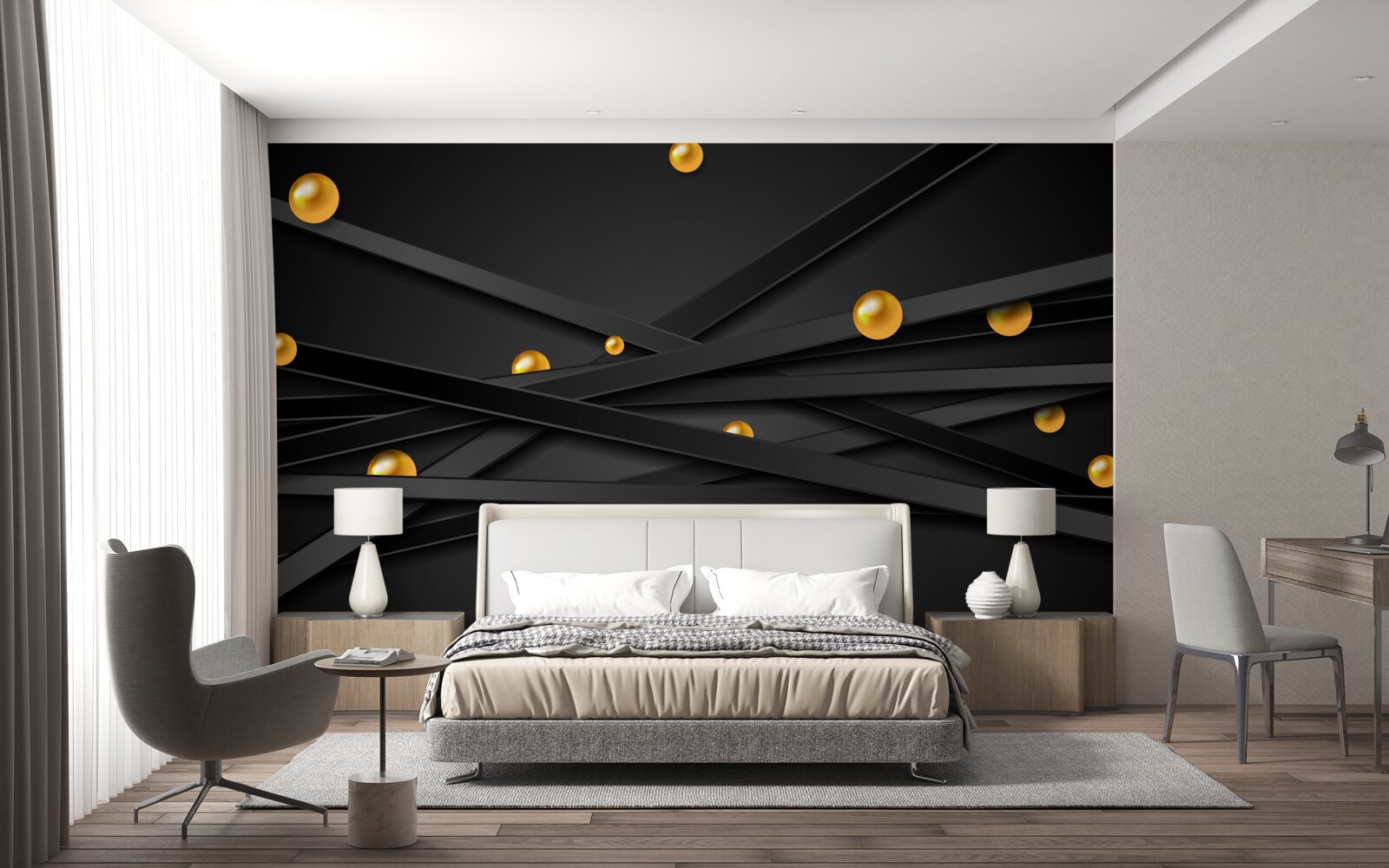 Fototapeten Goldene Kreise hängen an der Wand