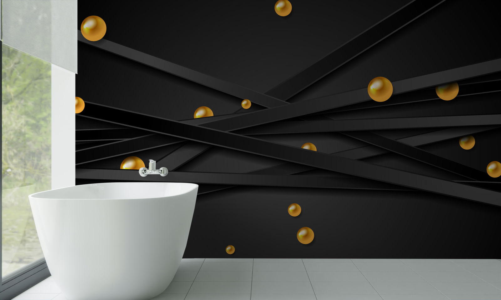 Fototapeten Goldene Kreise hängen an der Wand
