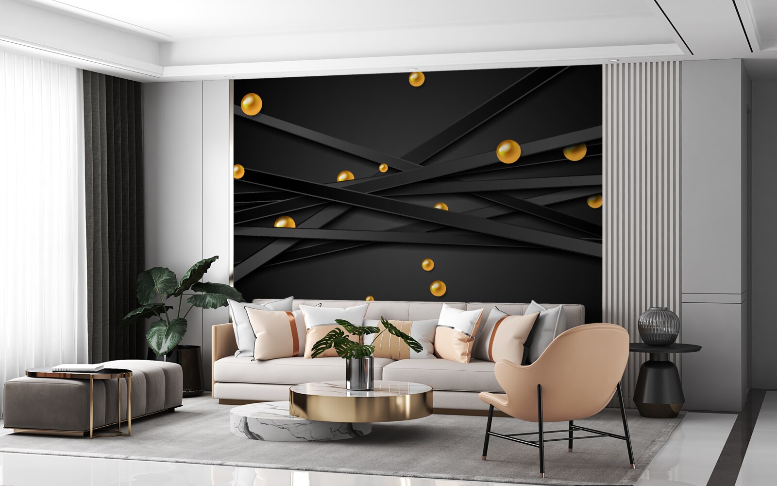 Fototapeten Goldene Kreise hängen an der Wand