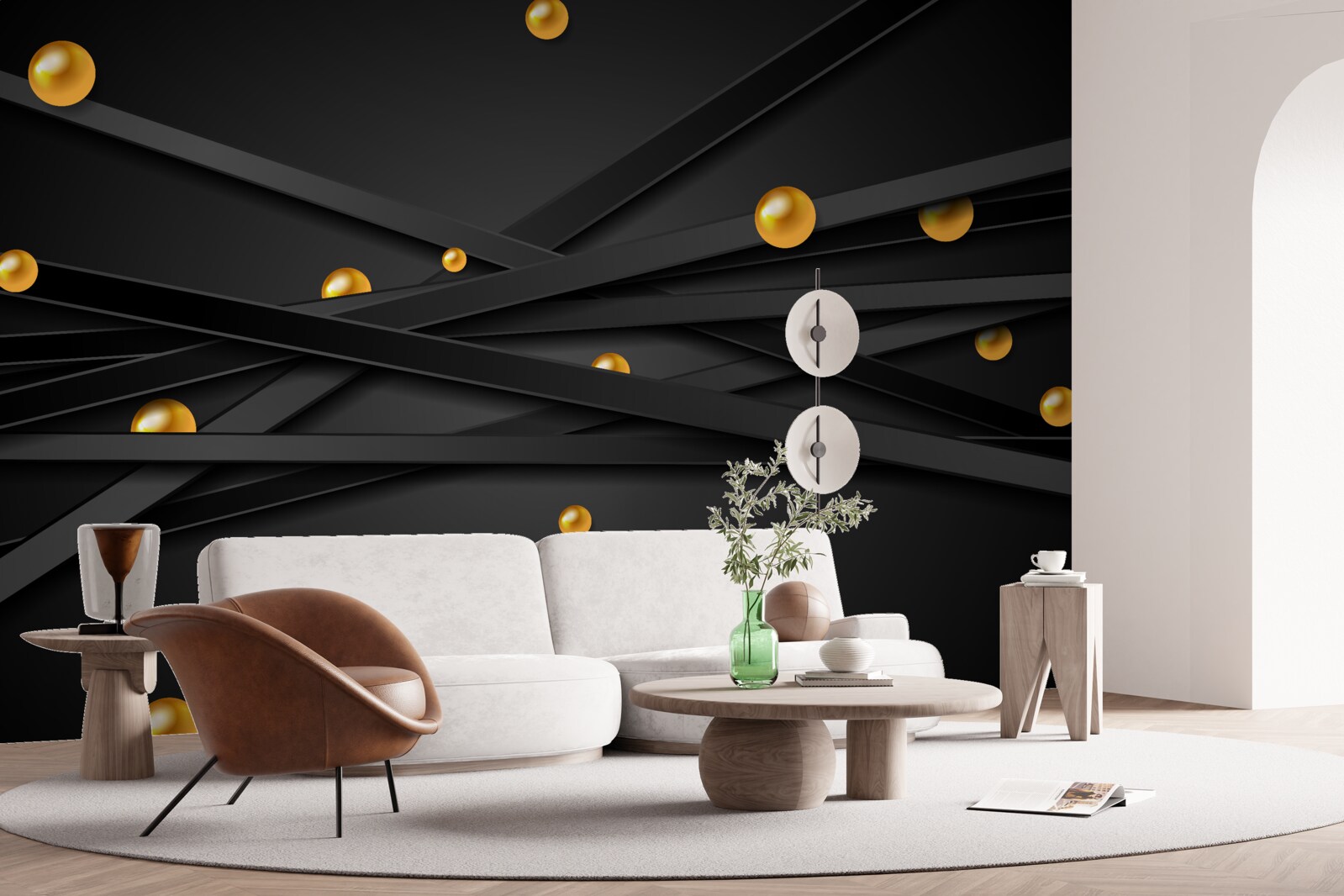 Fototapeten Goldene Kreise hängen an der Wand