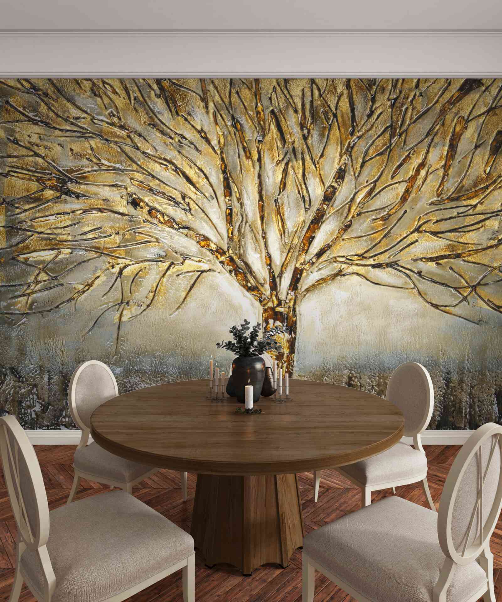 Fototapeten Ein Baum aus goldenem Metall
