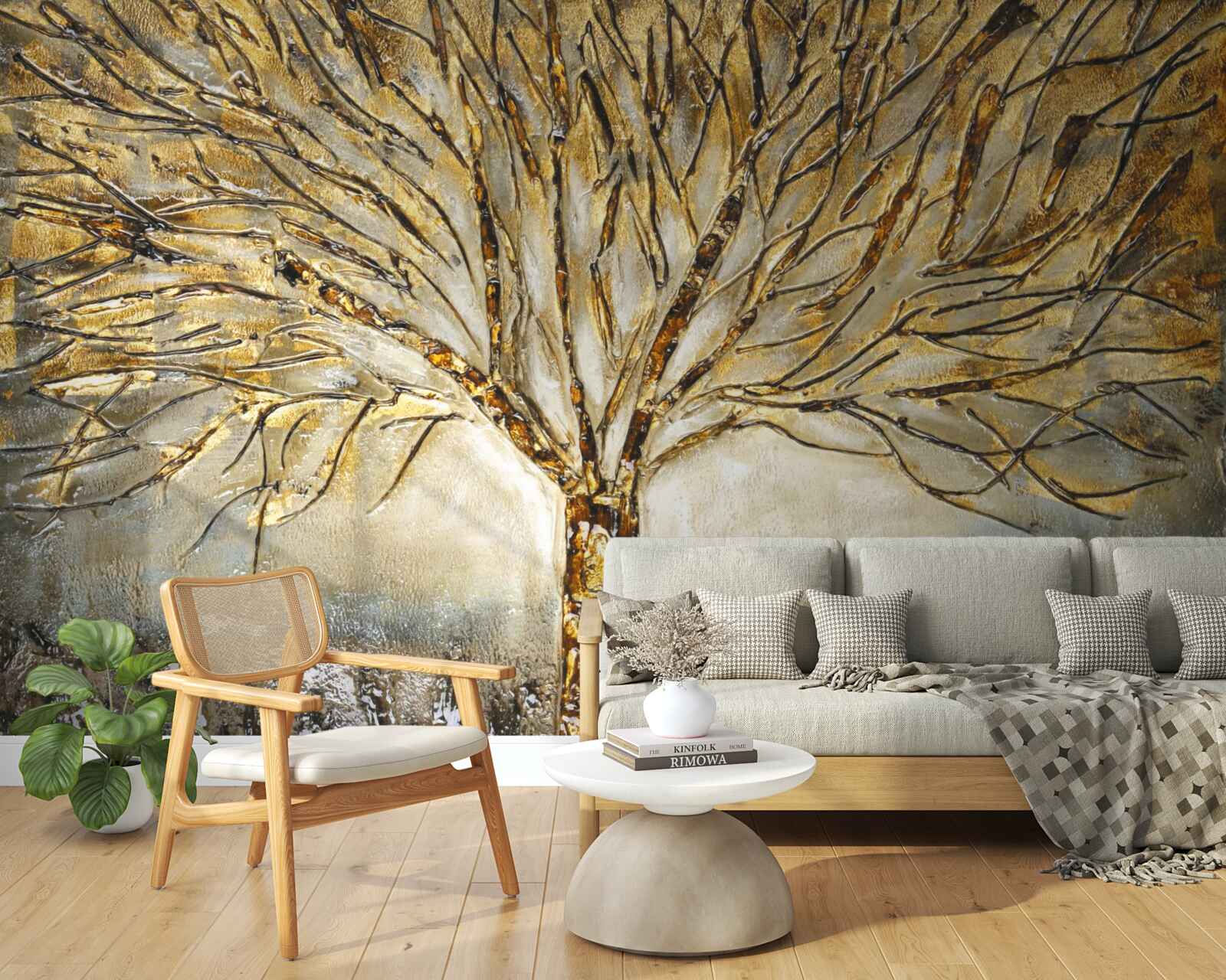 Fototapeten Ein Baum aus goldenem Metall