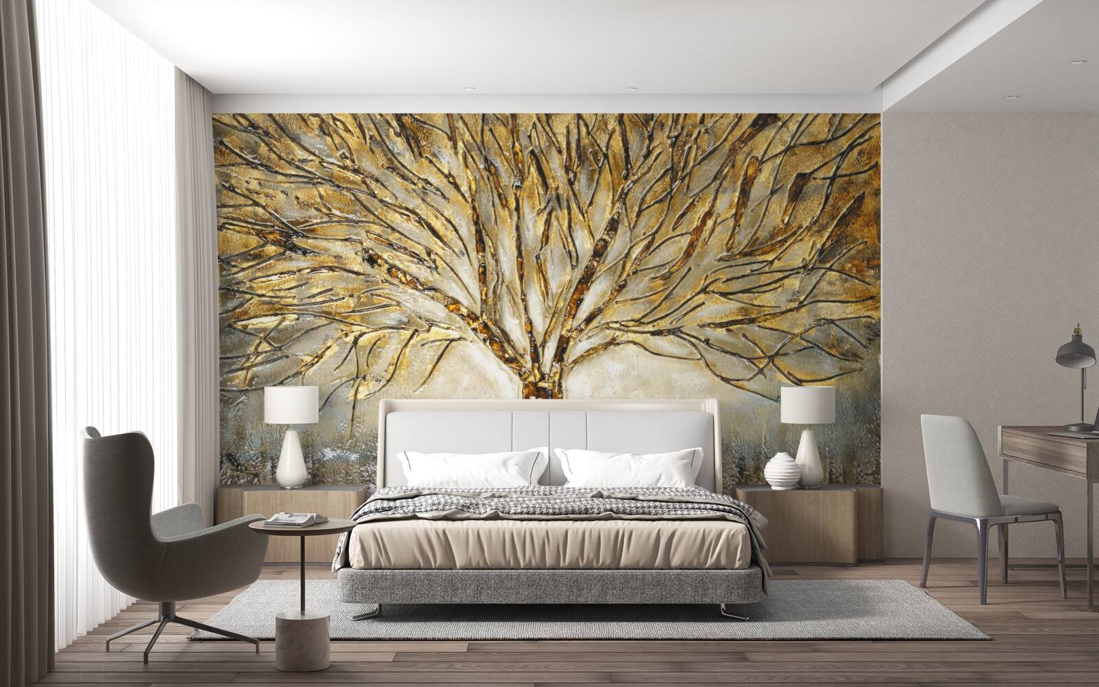 Fototapeten Ein Baum aus goldenem Metall