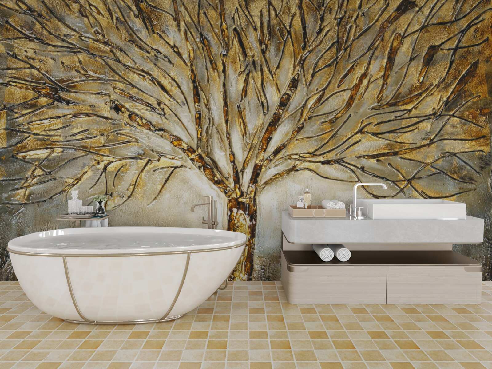 Fototapeten Ein Baum aus goldenem Metall