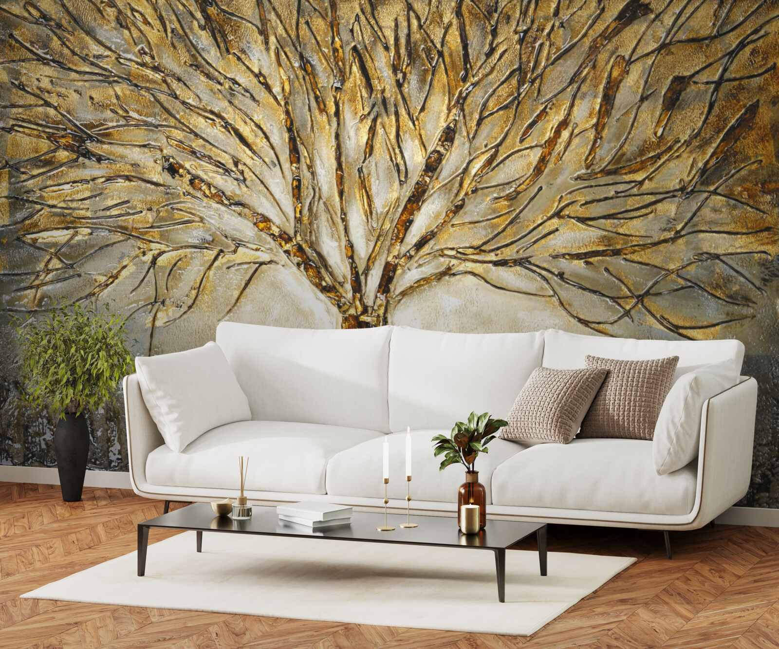 Fototapeten Ein Baum aus goldenem Metall