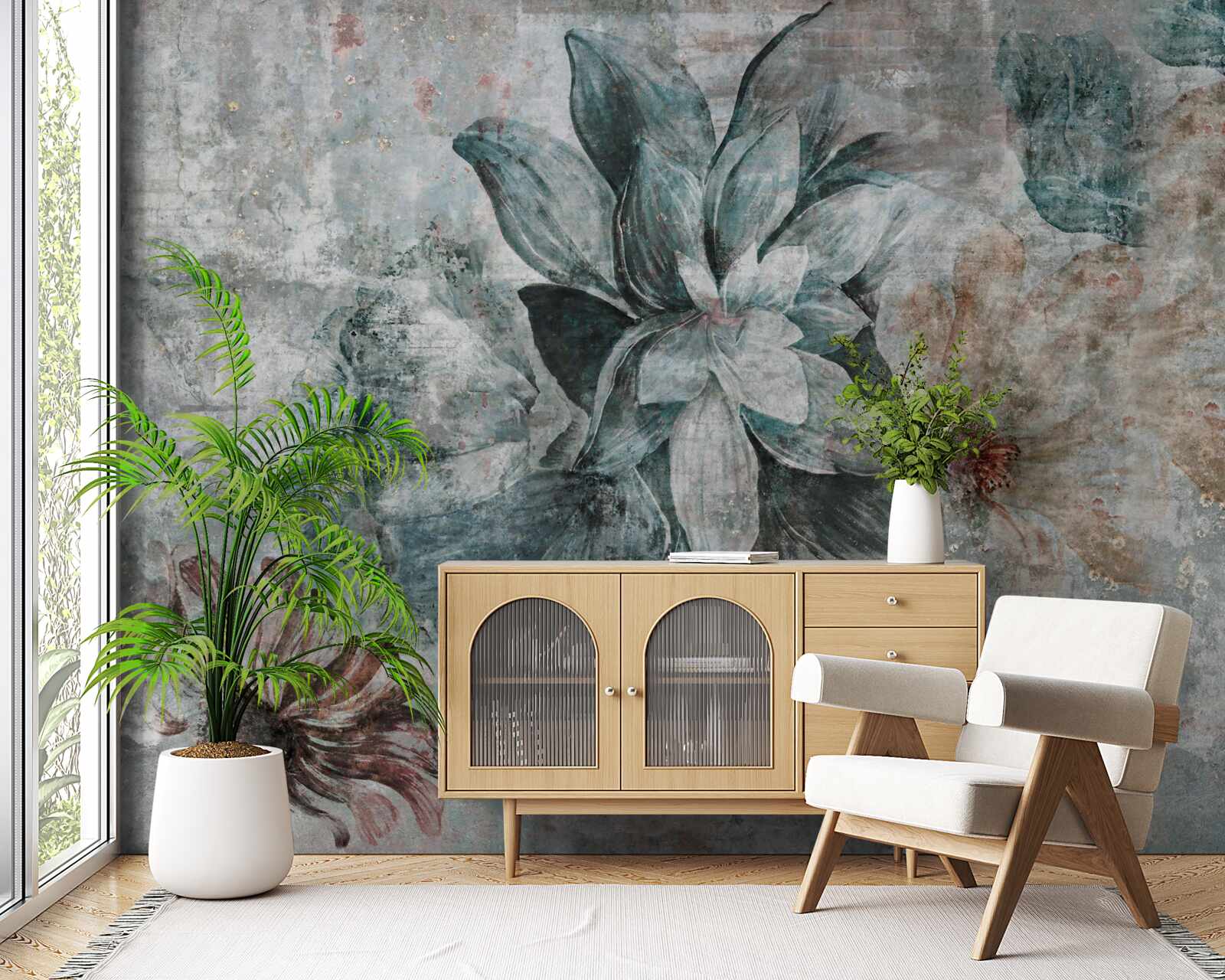 Fototapeten Blumen im Vintage -Stil dekoriert