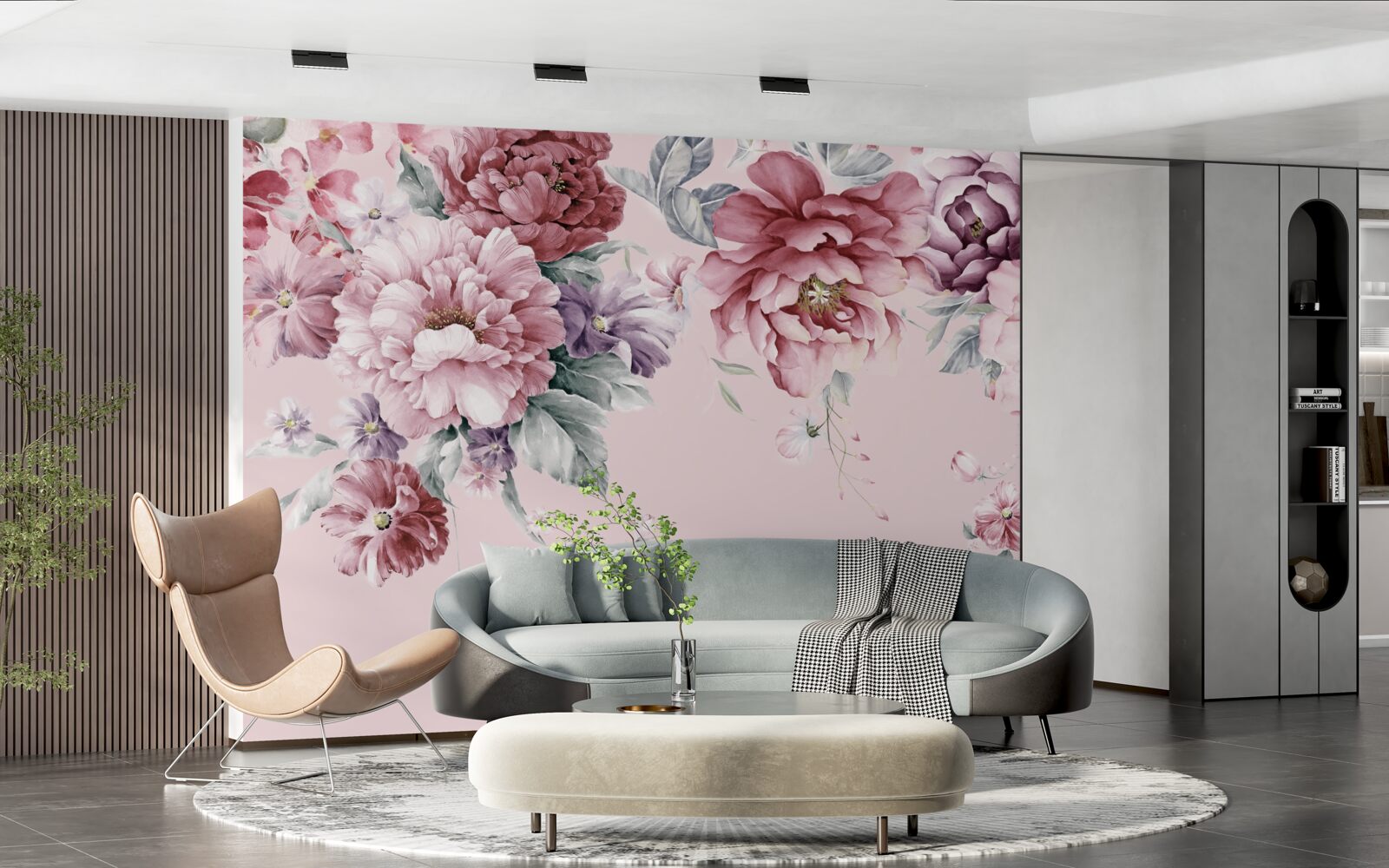 Fototapeten Das Aquarell zeigt rosa Blumen