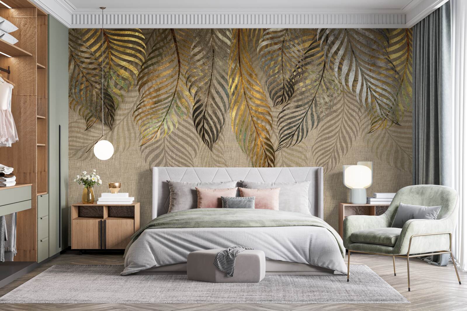 Fototapeten Goldene Palmblätter