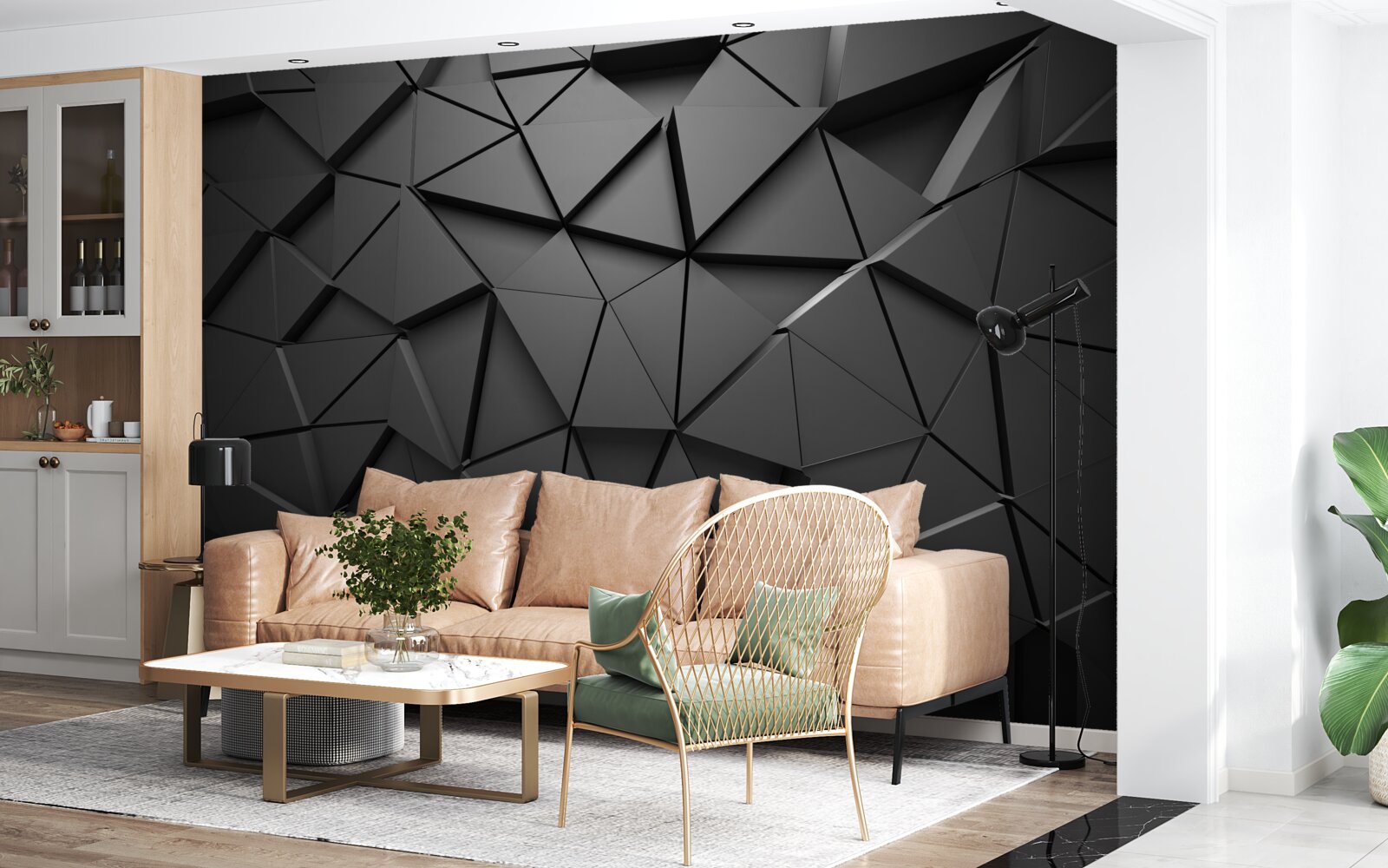 Fototapeten Schwarze volumetrische Wand