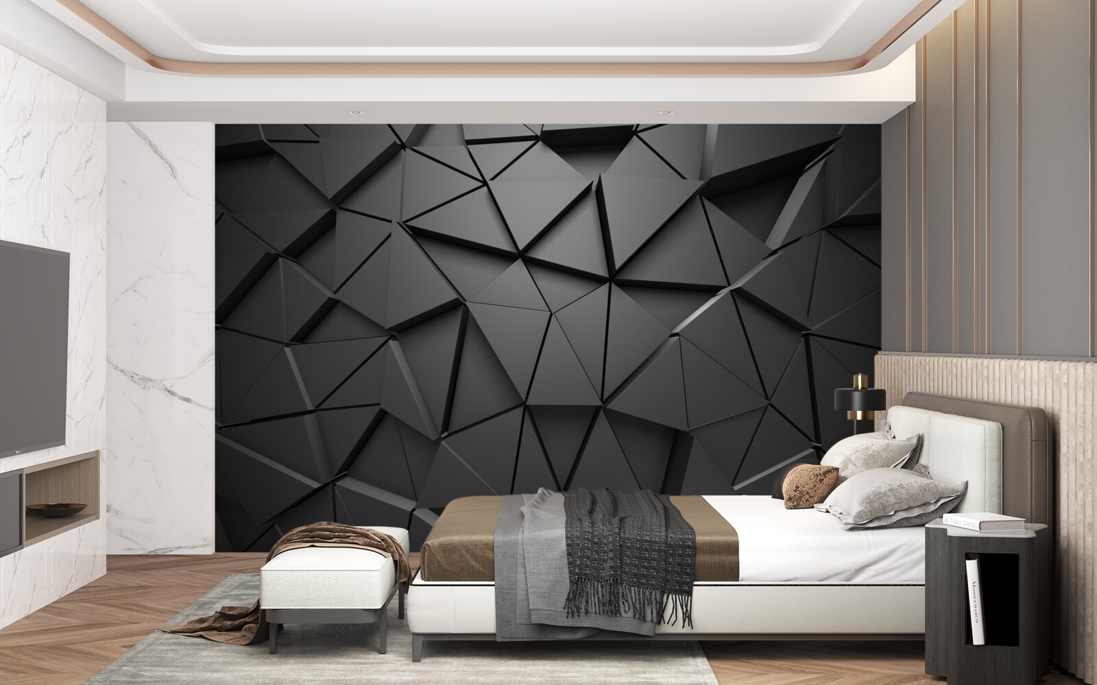 Fototapeten Schwarze volumetrische Wand