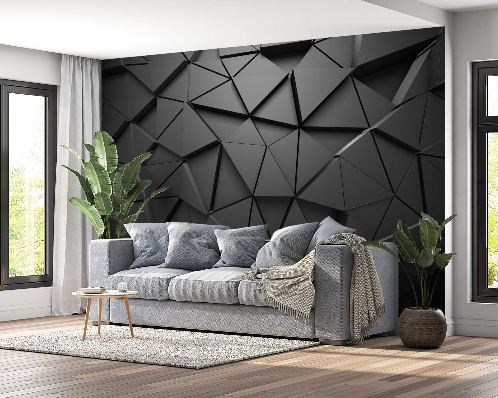 Fototapeten Schwarze volumetrische Wand