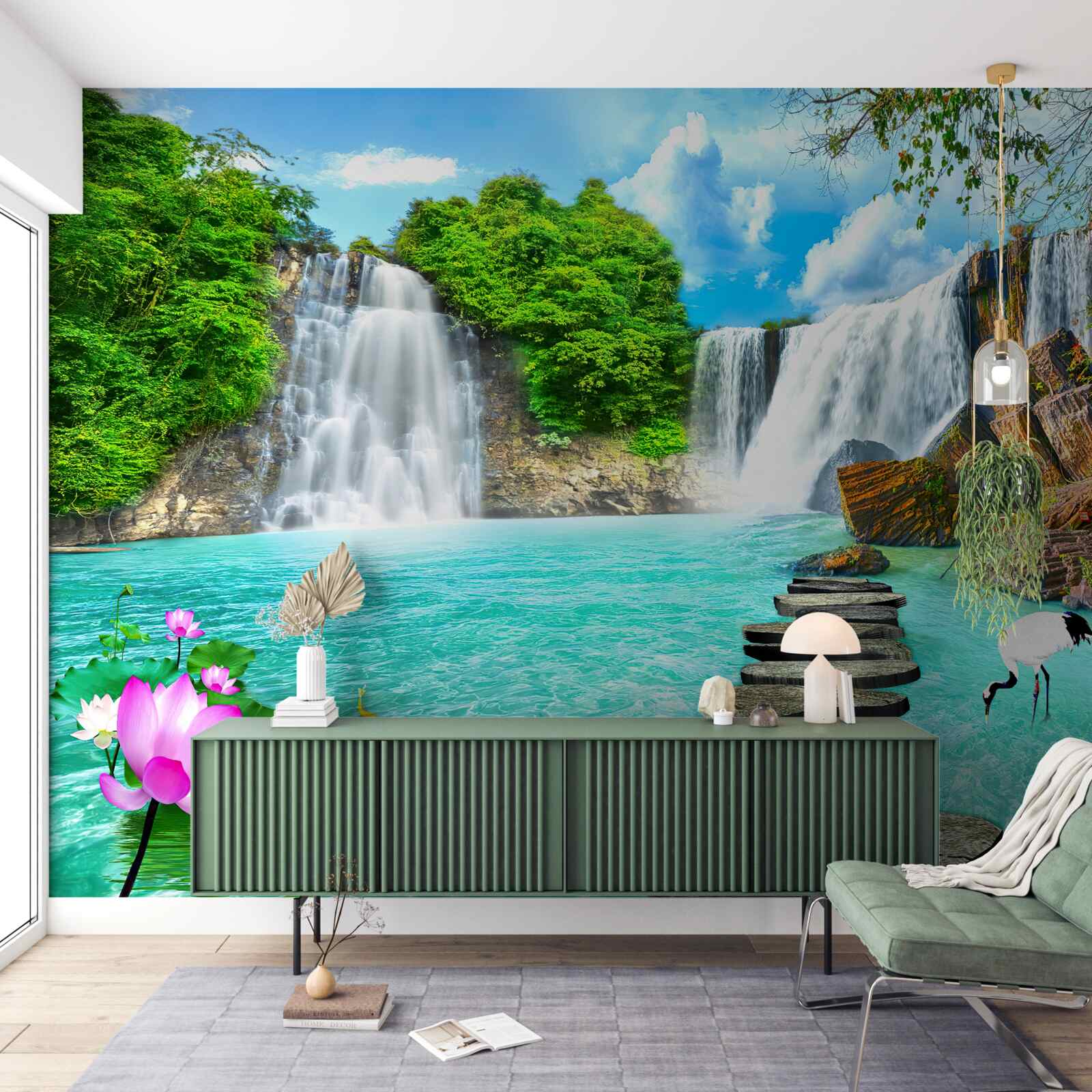 Fototapeten Waldwasserfall