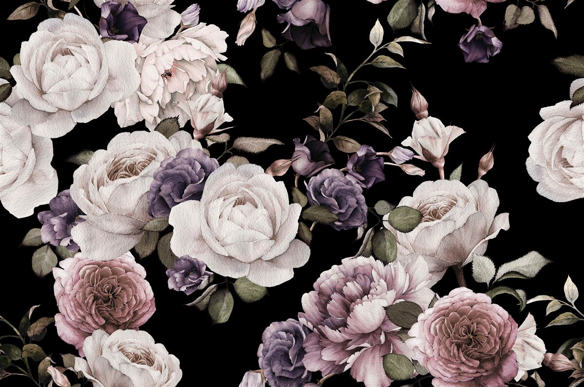 Fototapeten Der dunkle Hintergrund ist mit Peonies dekoriert