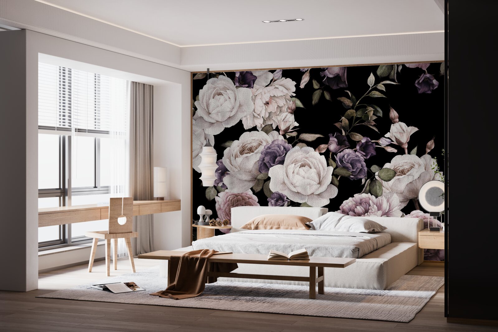 Fototapeten Der dunkle Hintergrund ist mit Peonies dekoriert