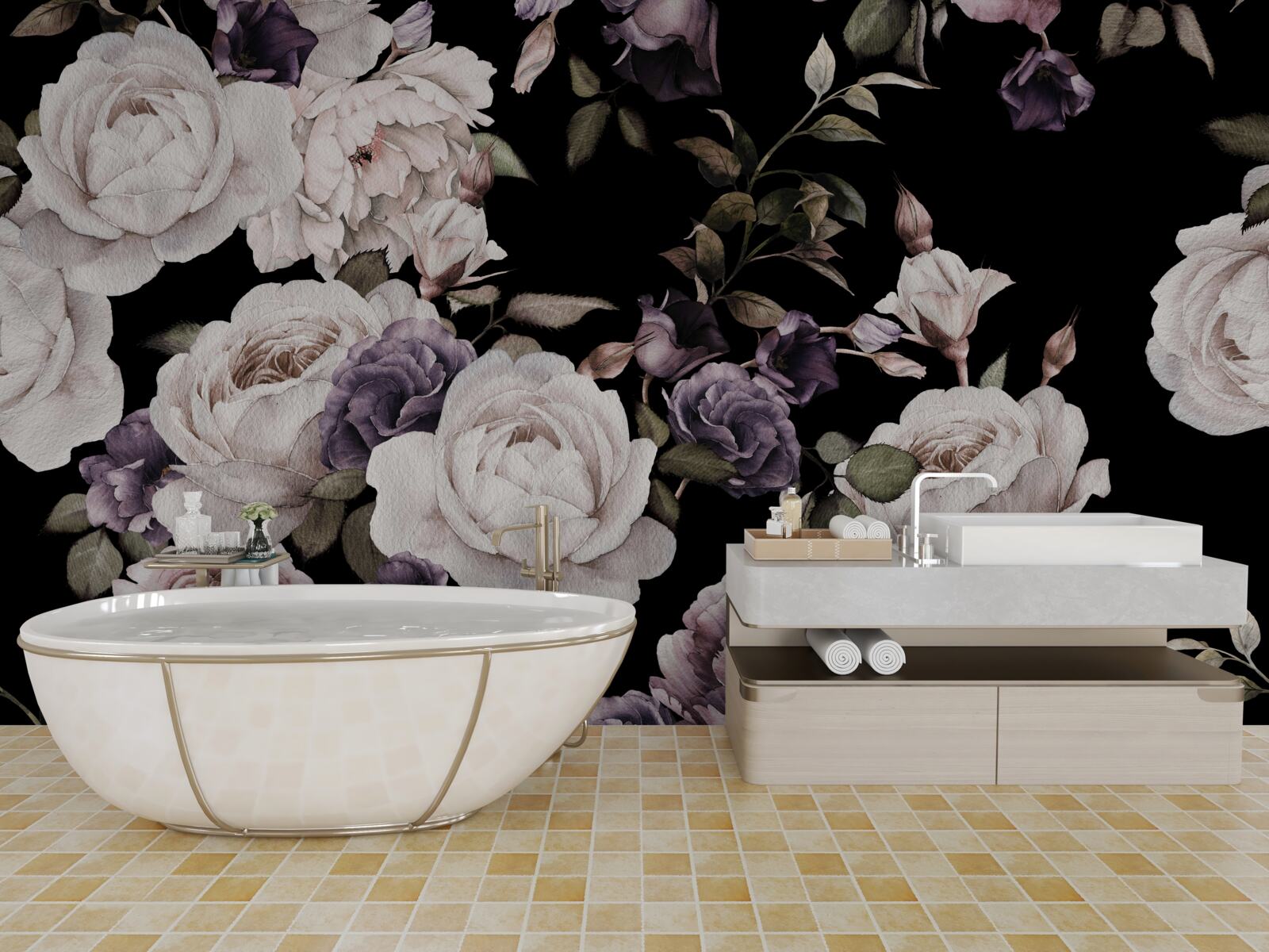 Fototapeten Der dunkle Hintergrund ist mit Peonies dekoriert