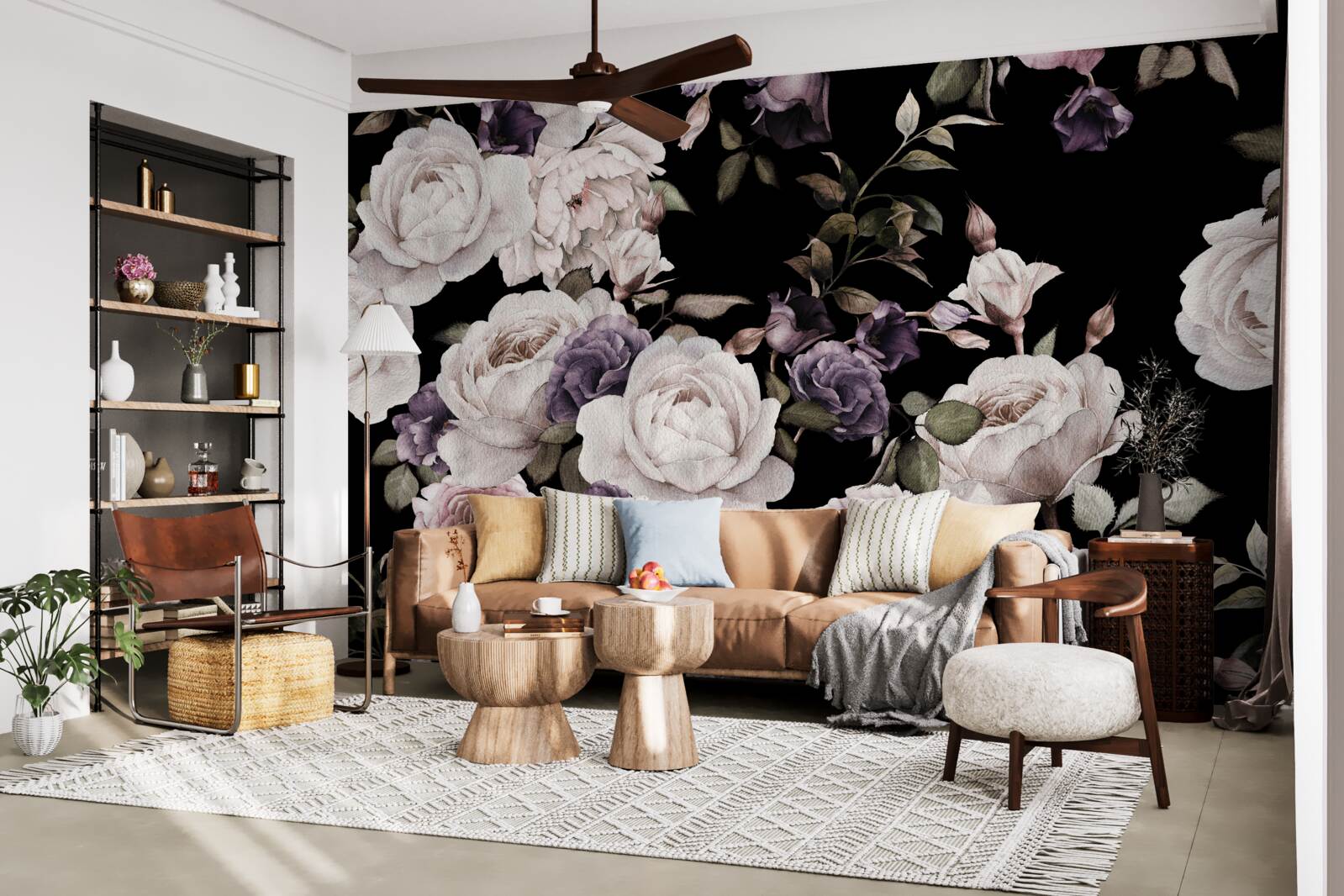 Fototapeten Der dunkle Hintergrund ist mit Peonies dekoriert
