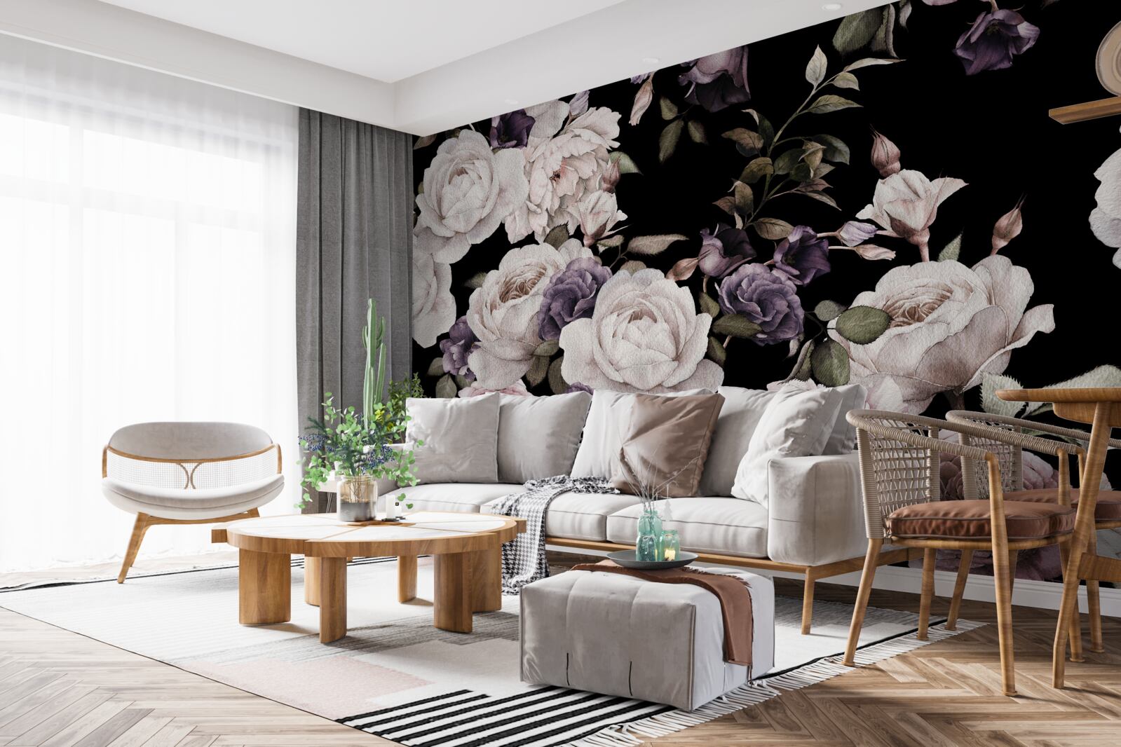 Fototapeten Der dunkle Hintergrund ist mit Peonies dekoriert