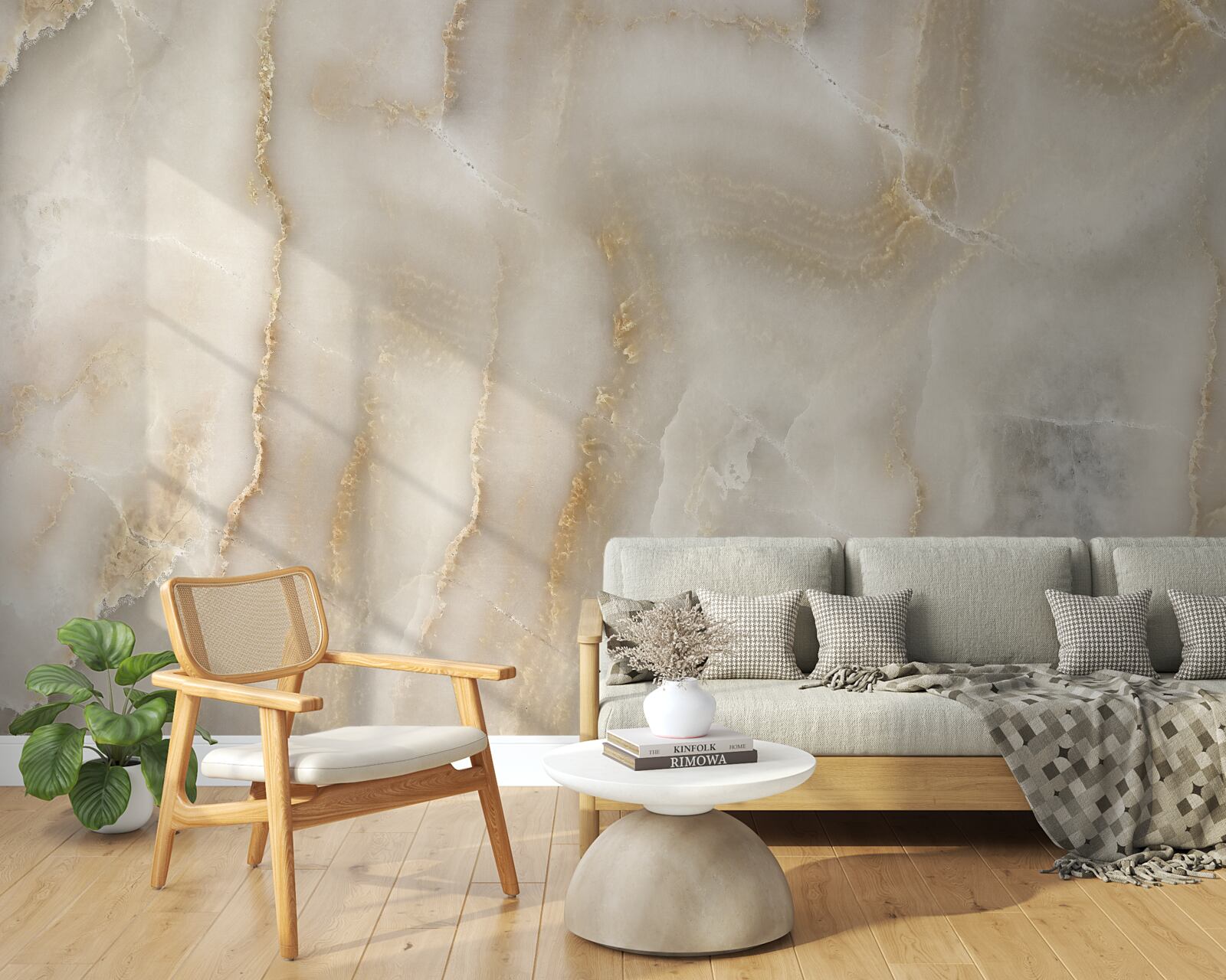 Fototapeten Eine mit Beige Marmor dekorierte Wand