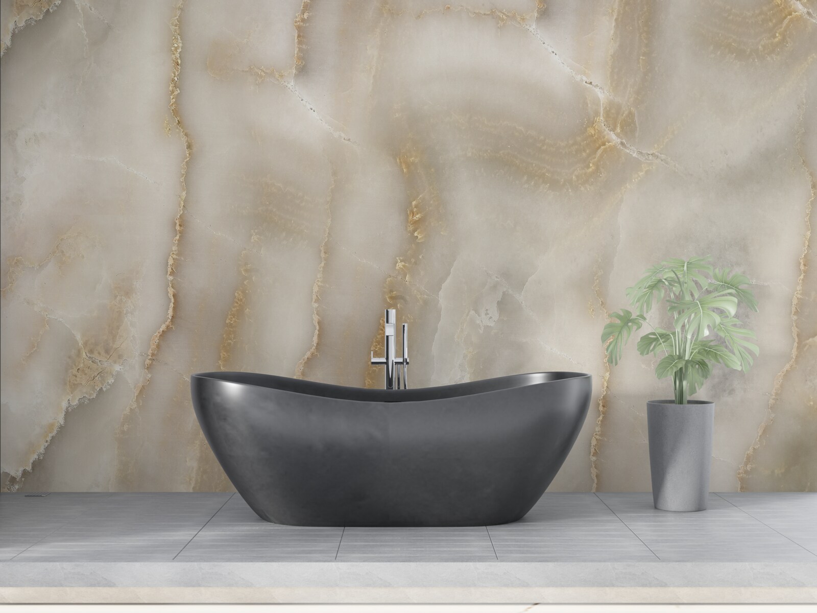 Fototapeten Eine mit Beige Marmor dekorierte Wand