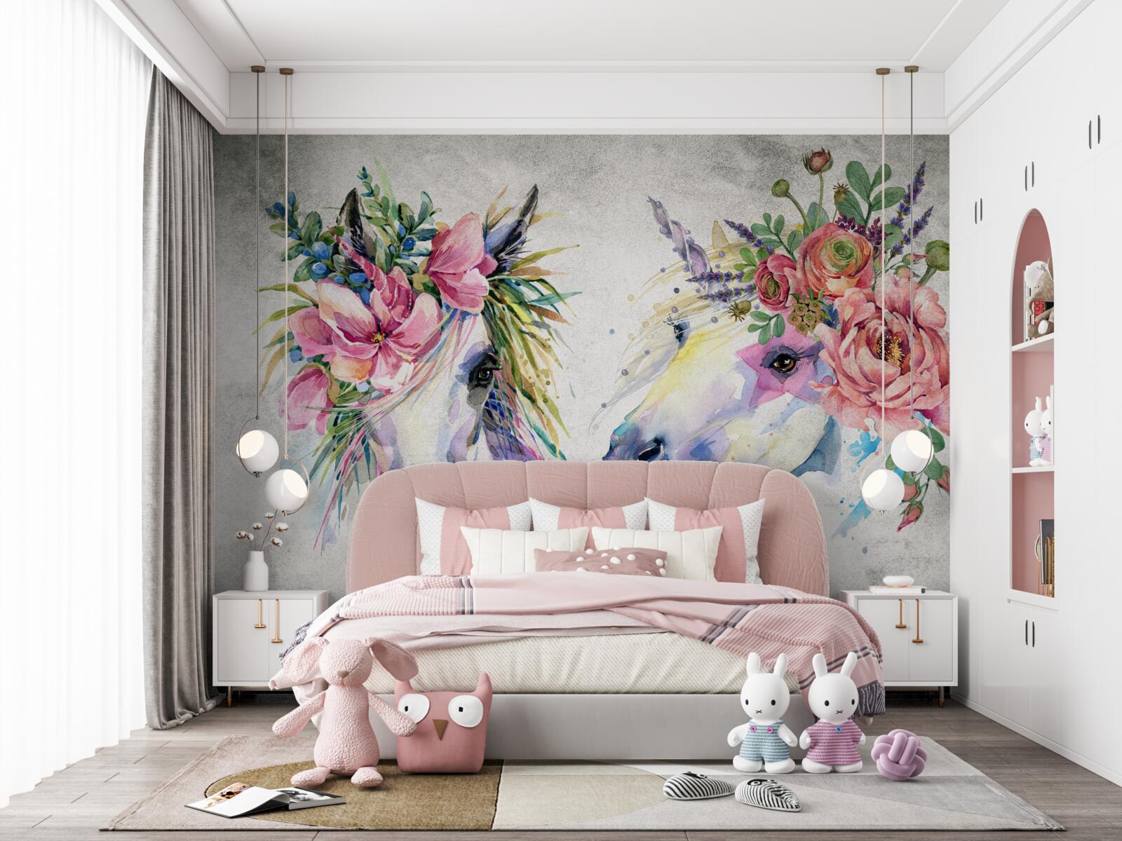 Fototapeten Blumen, Aquarellfarben und Schreibutensilien