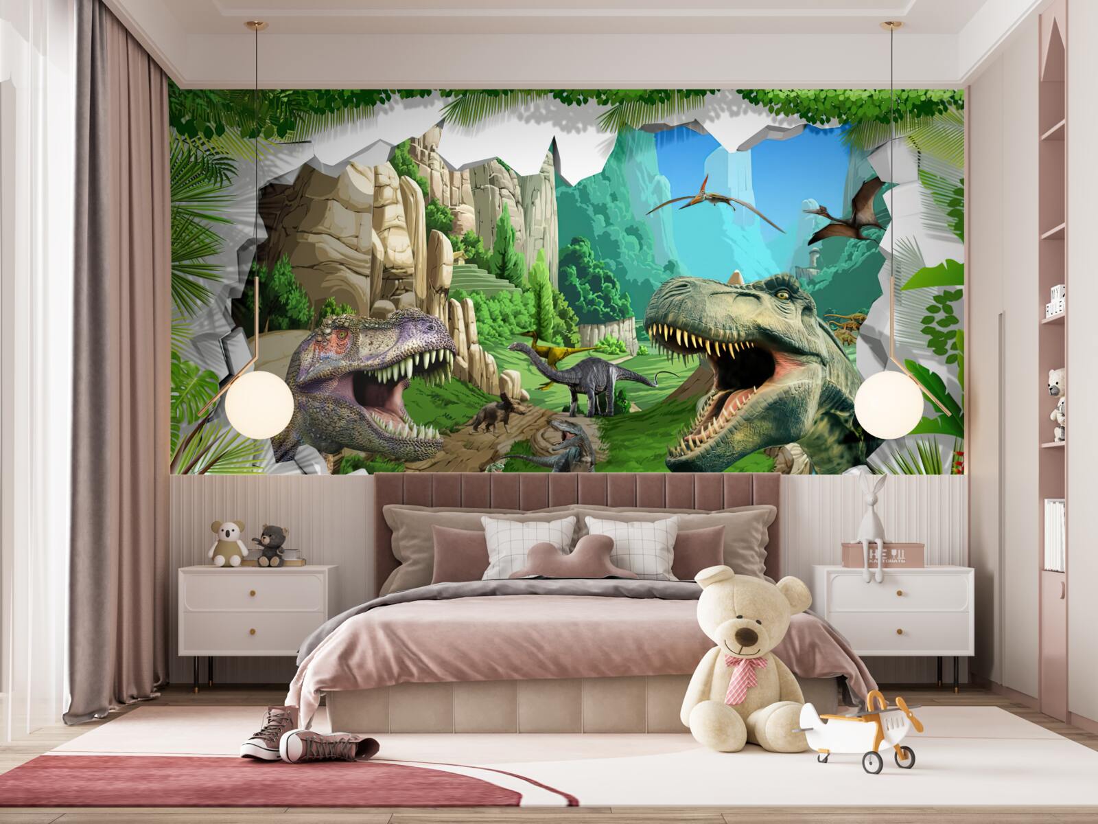 Fototapeten Berge und Dinosaurier