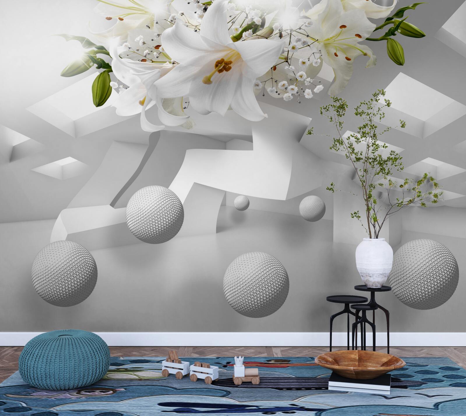 Fototapeten Luftballons mit Lilien im Weltraum