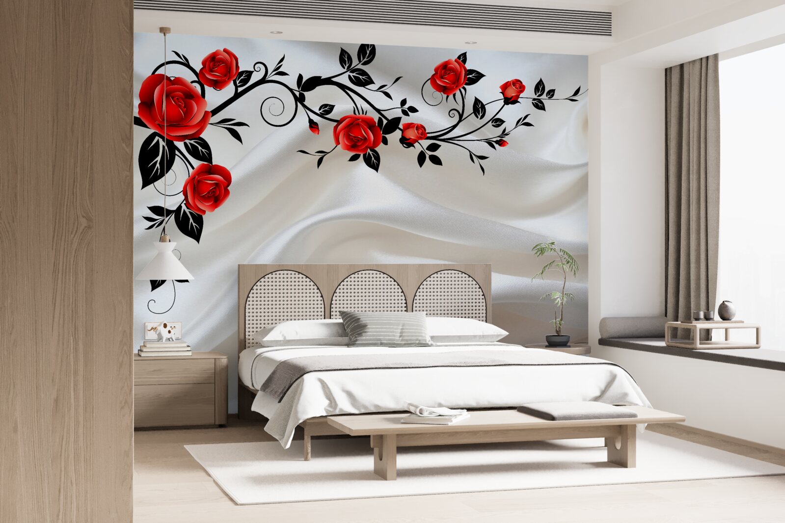 Fototapeten Satin ist mit Rosen dekoriert