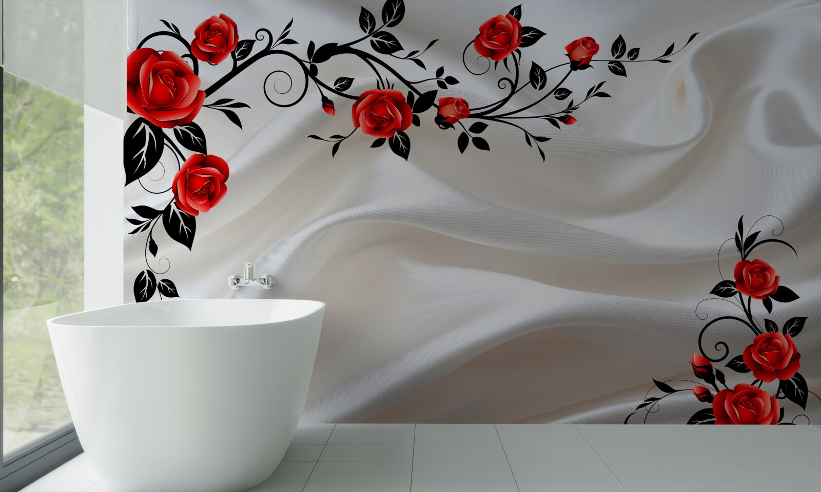 Fototapeten Satin ist mit Rosen dekoriert