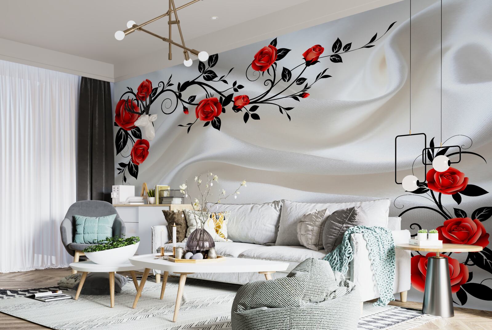 Fototapeten Satin ist mit Rosen dekoriert