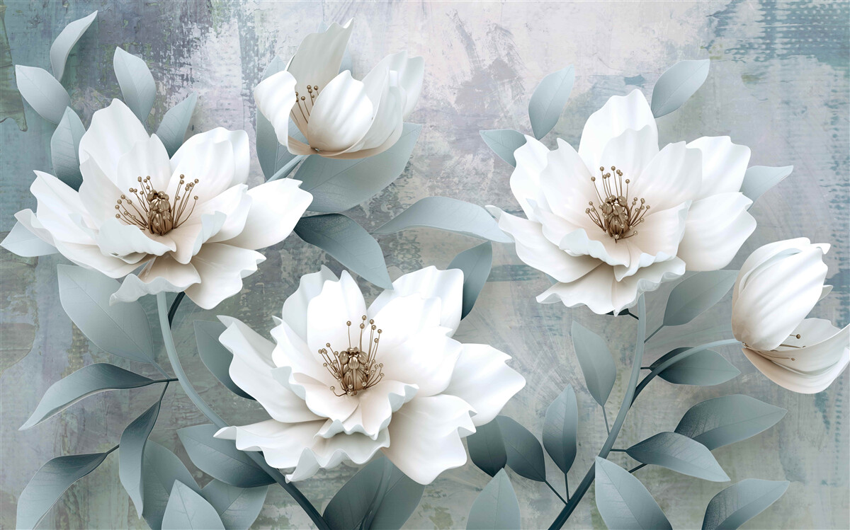 Fototapeten Schnee -weiße Blumenknospen