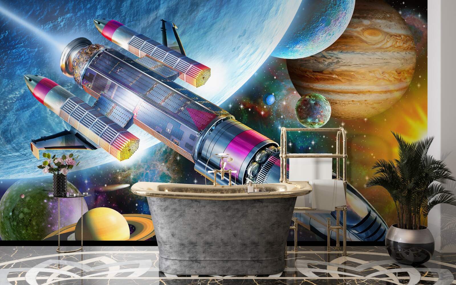 Fototapeten Weltraumumgebung, Universum und Satelliten