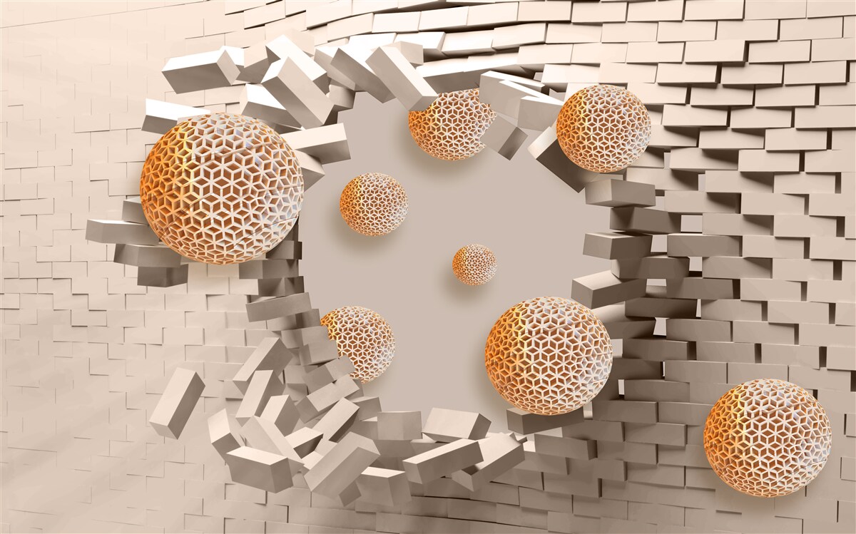 Fototapeten 3D -Bälle und eine Partition
