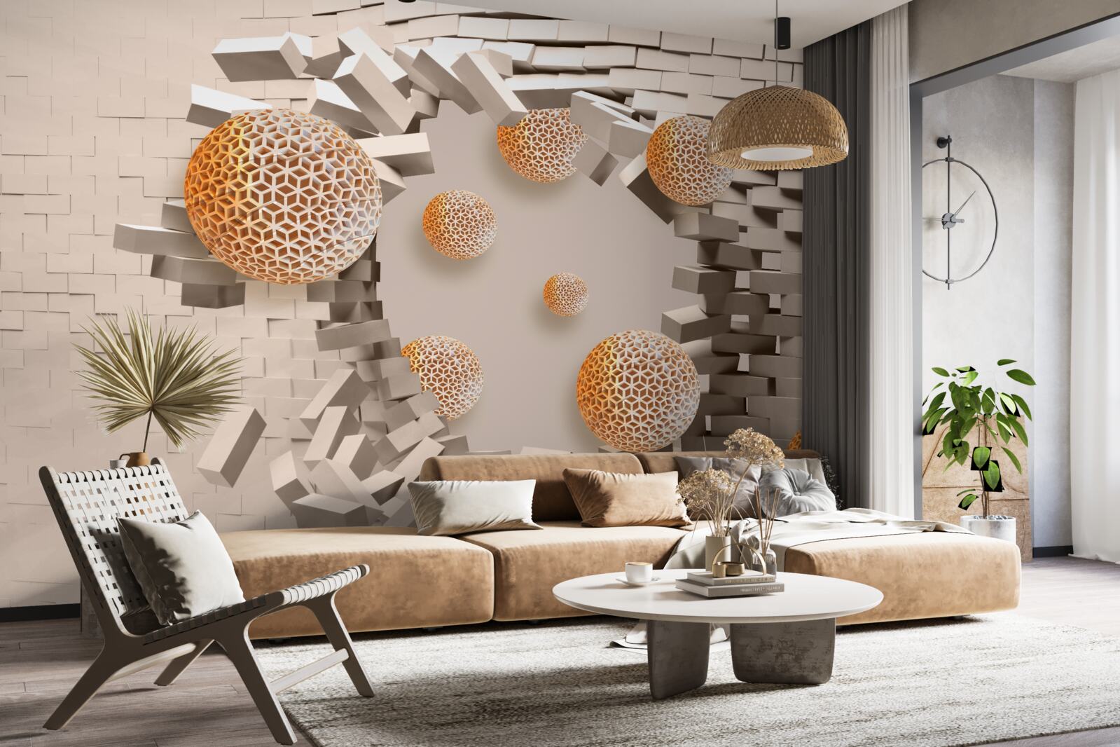 Fototapeten 3D -Bälle und eine Partition