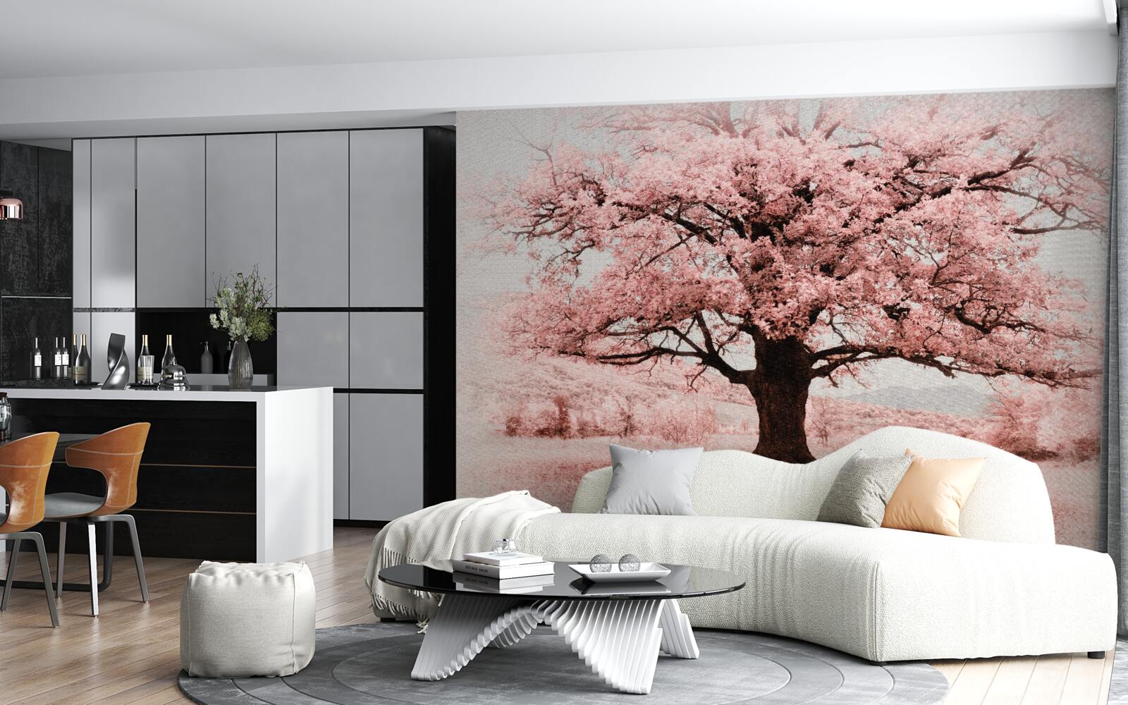 Fototapeten Die Landschaft wird in Rosa -Schatten gehalten