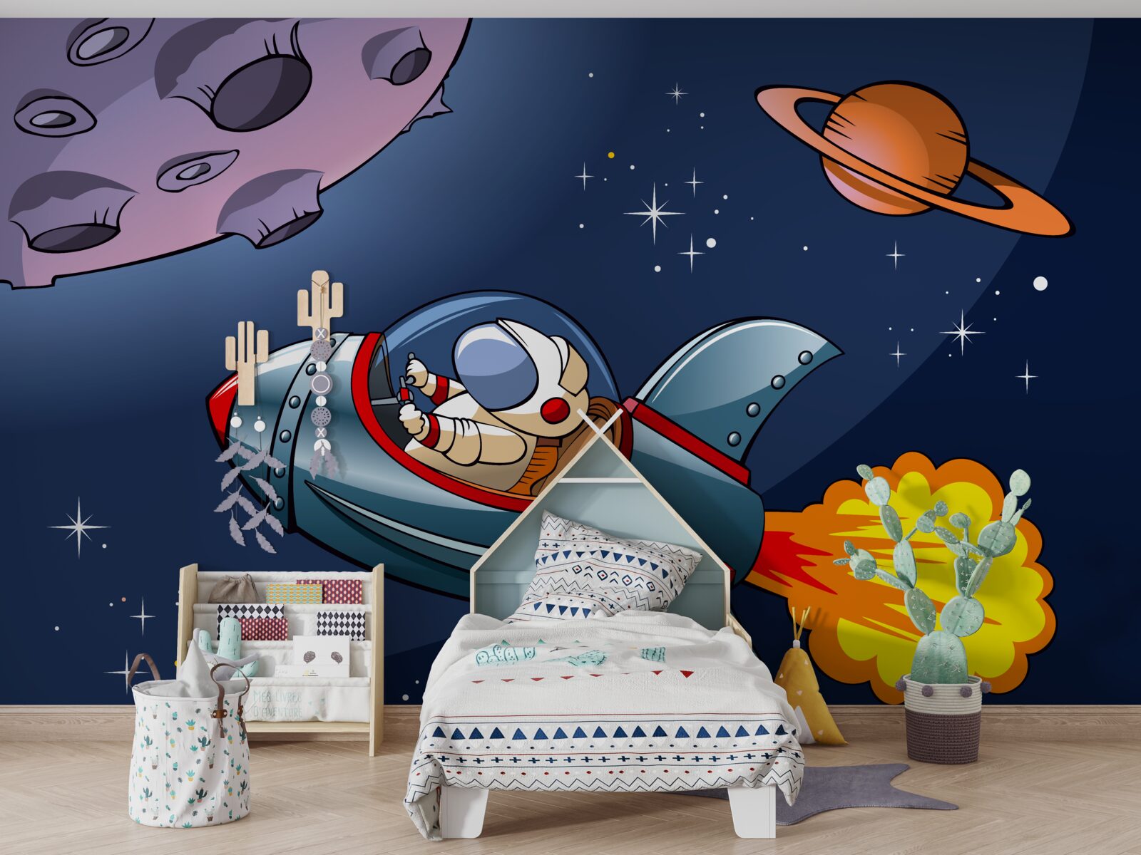 Fototapeten Der Astronaut fliegt auf einem Raumschiff