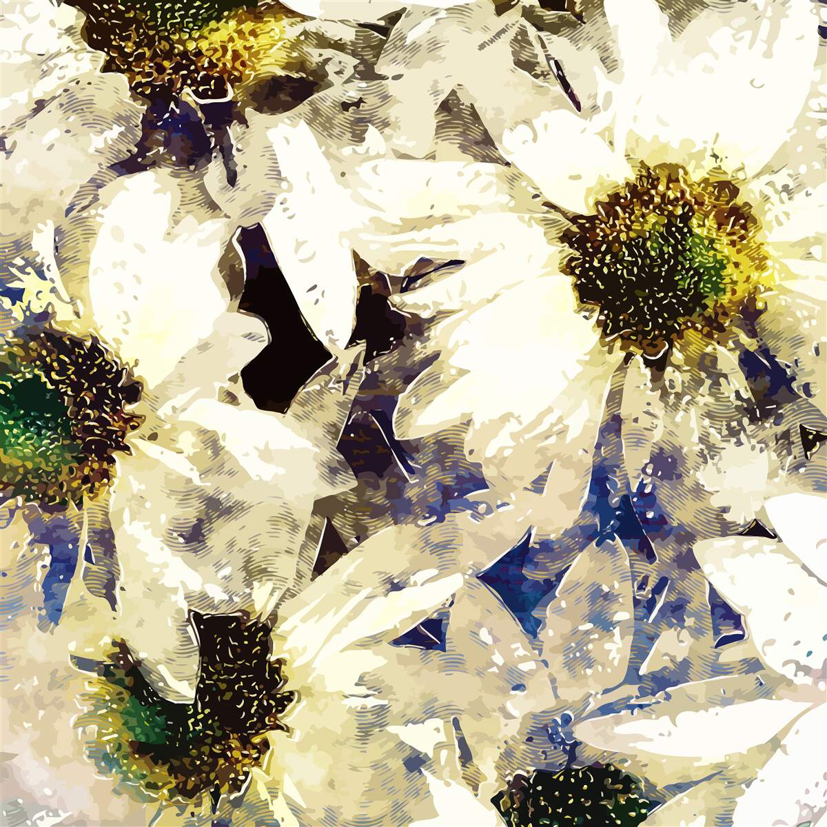 Fototapeten Aquarell mit weißen Gänseblümchen darstellen