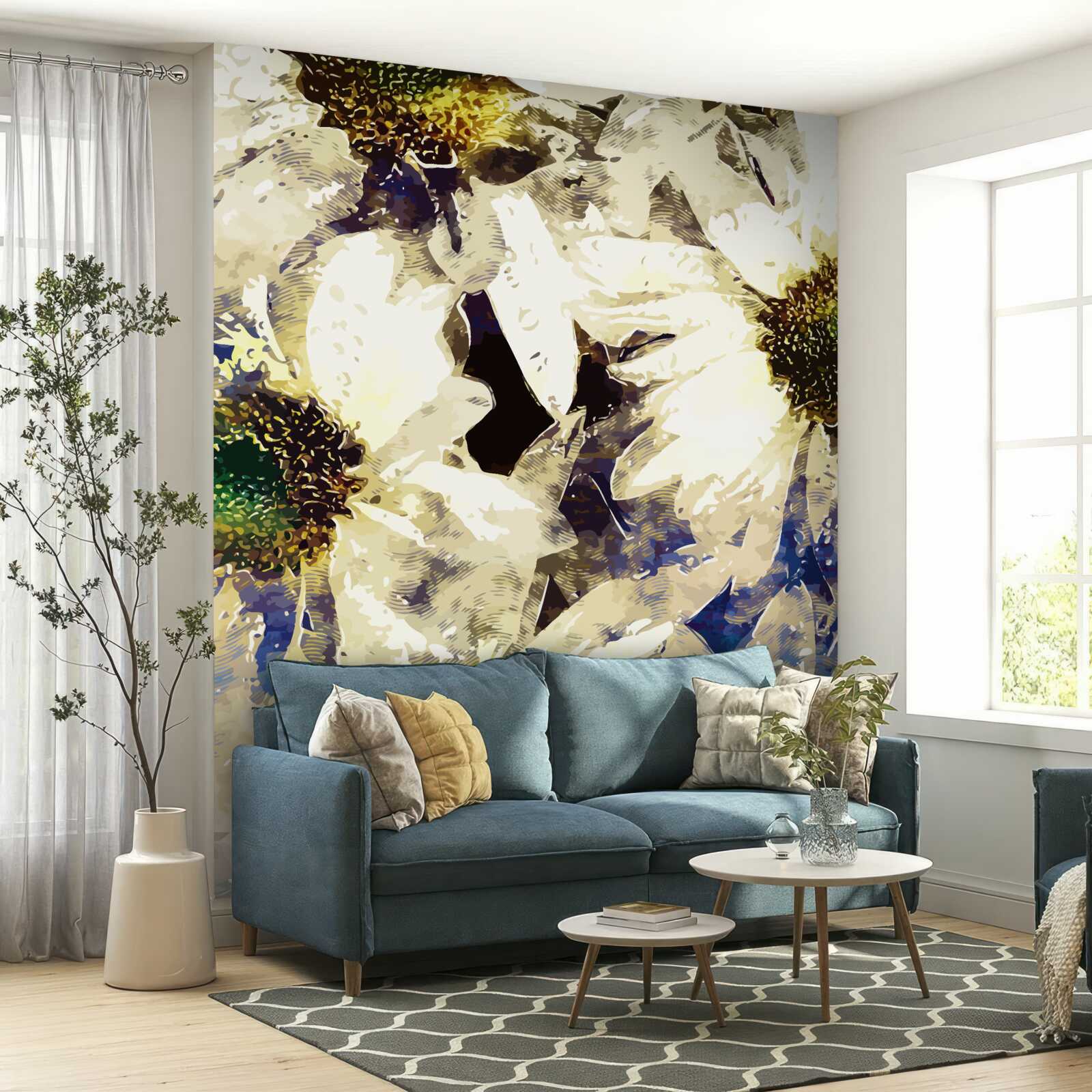 Fototapeten Aquarell mit weißen Gänseblümchen darstellen